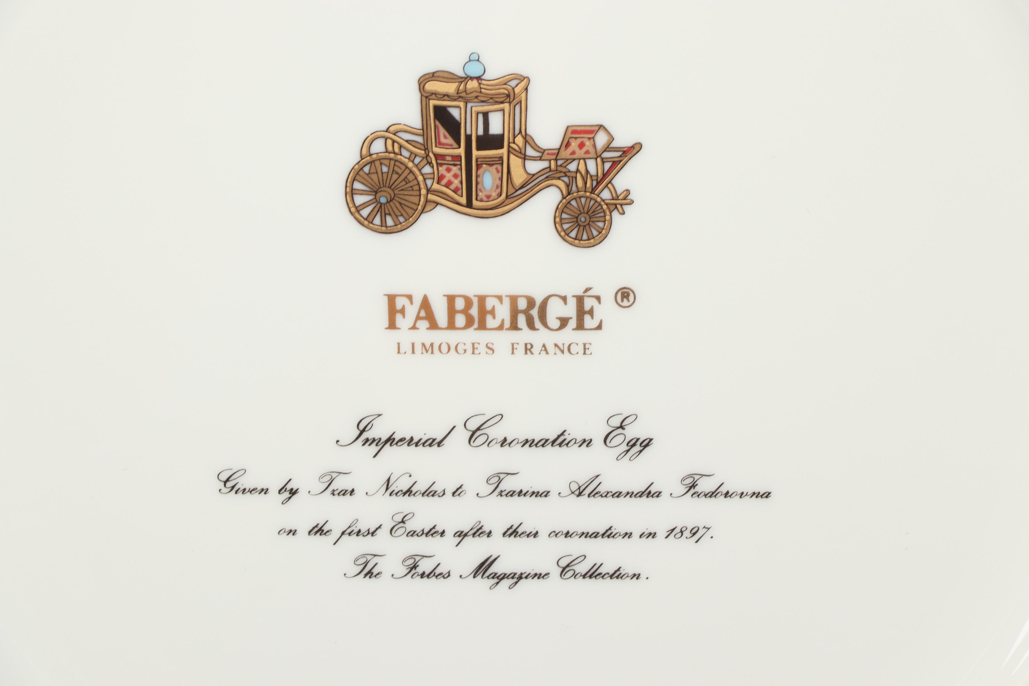Fabergé Limoges Porcelain Gilt Plates Including the "Imperial Coronation Egg"