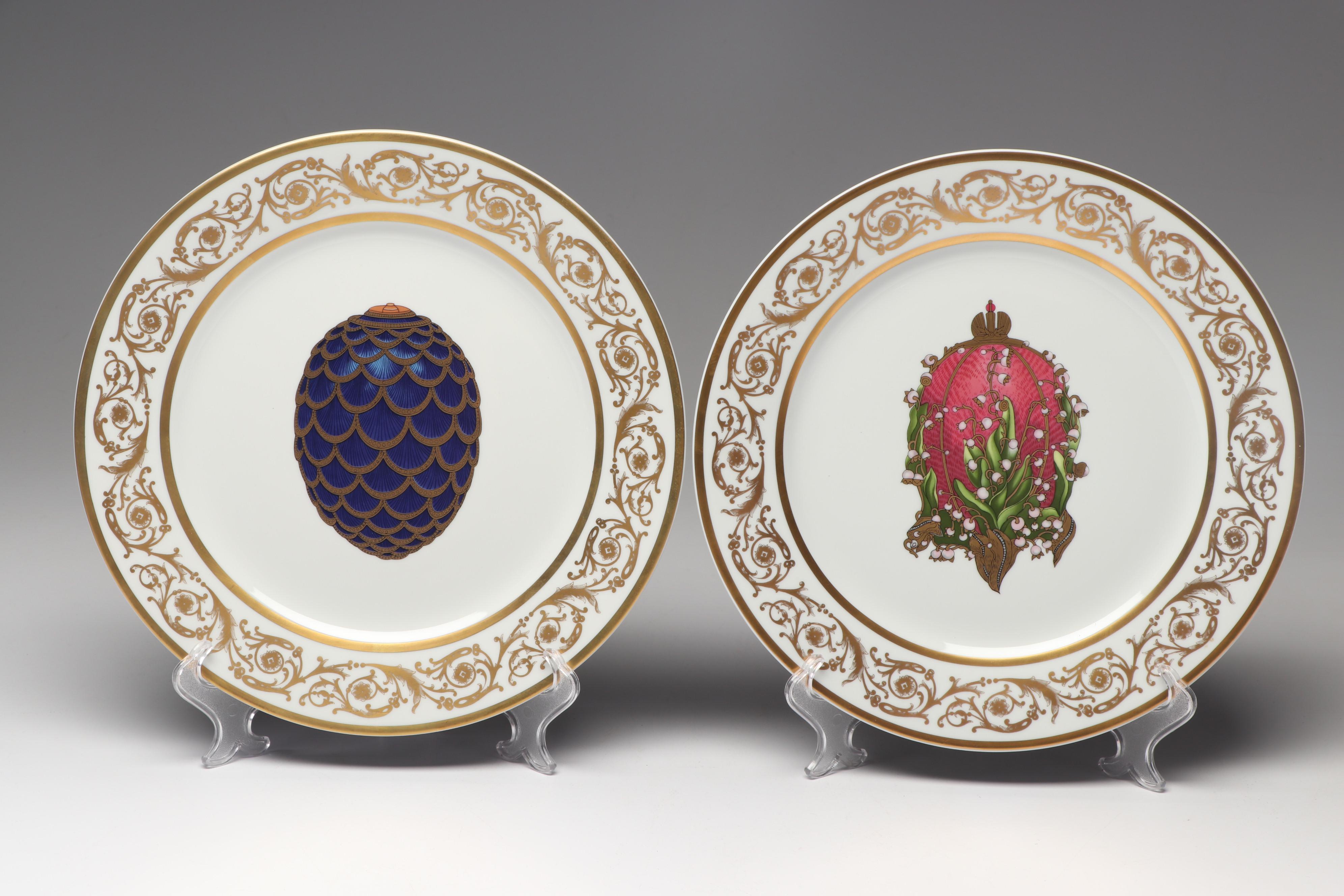 Fabergé Limoges Porcelain Gilt Plates Including the "Imperial Coronation Egg"
