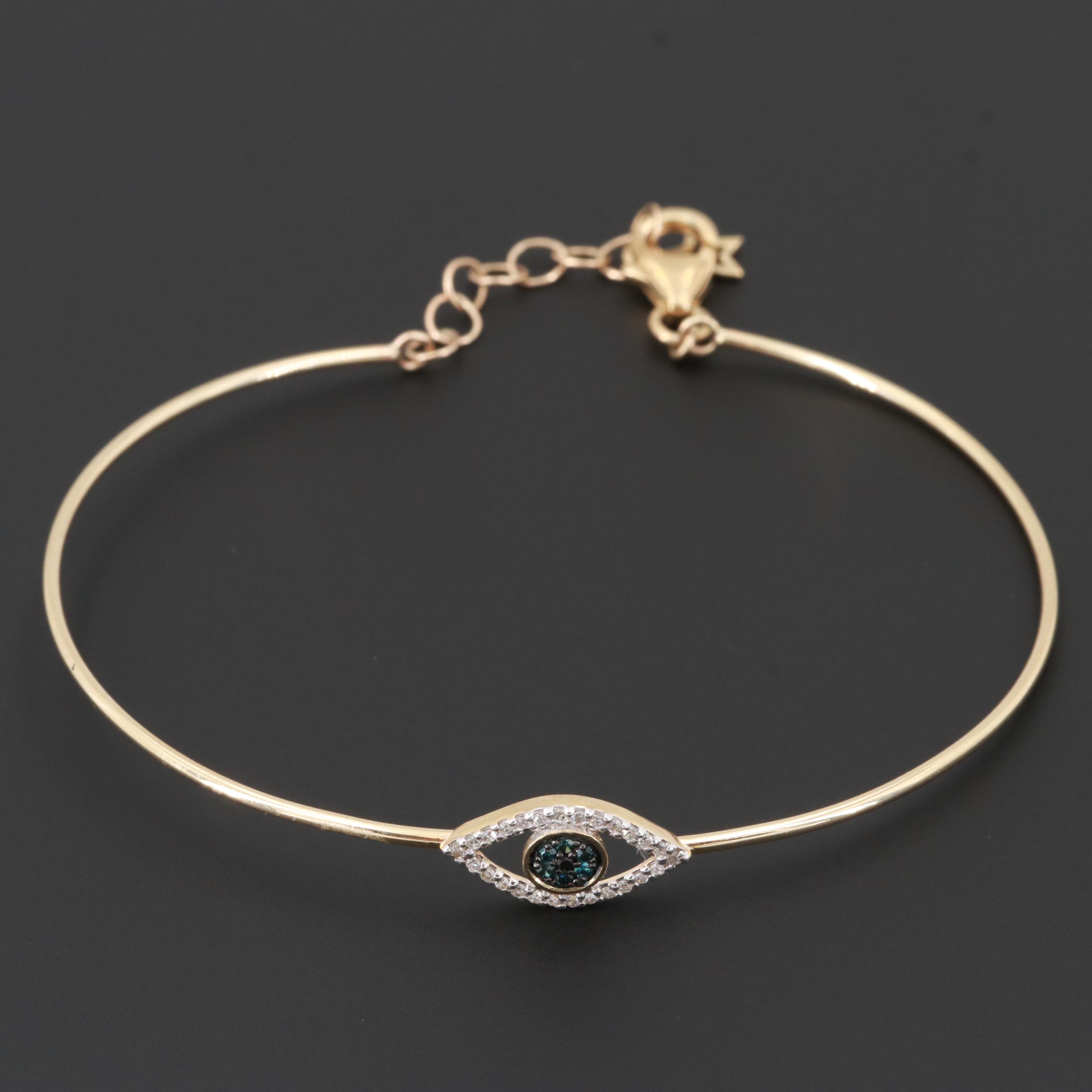 10K Yellow Gold Diamond Evil Eye Bracelet