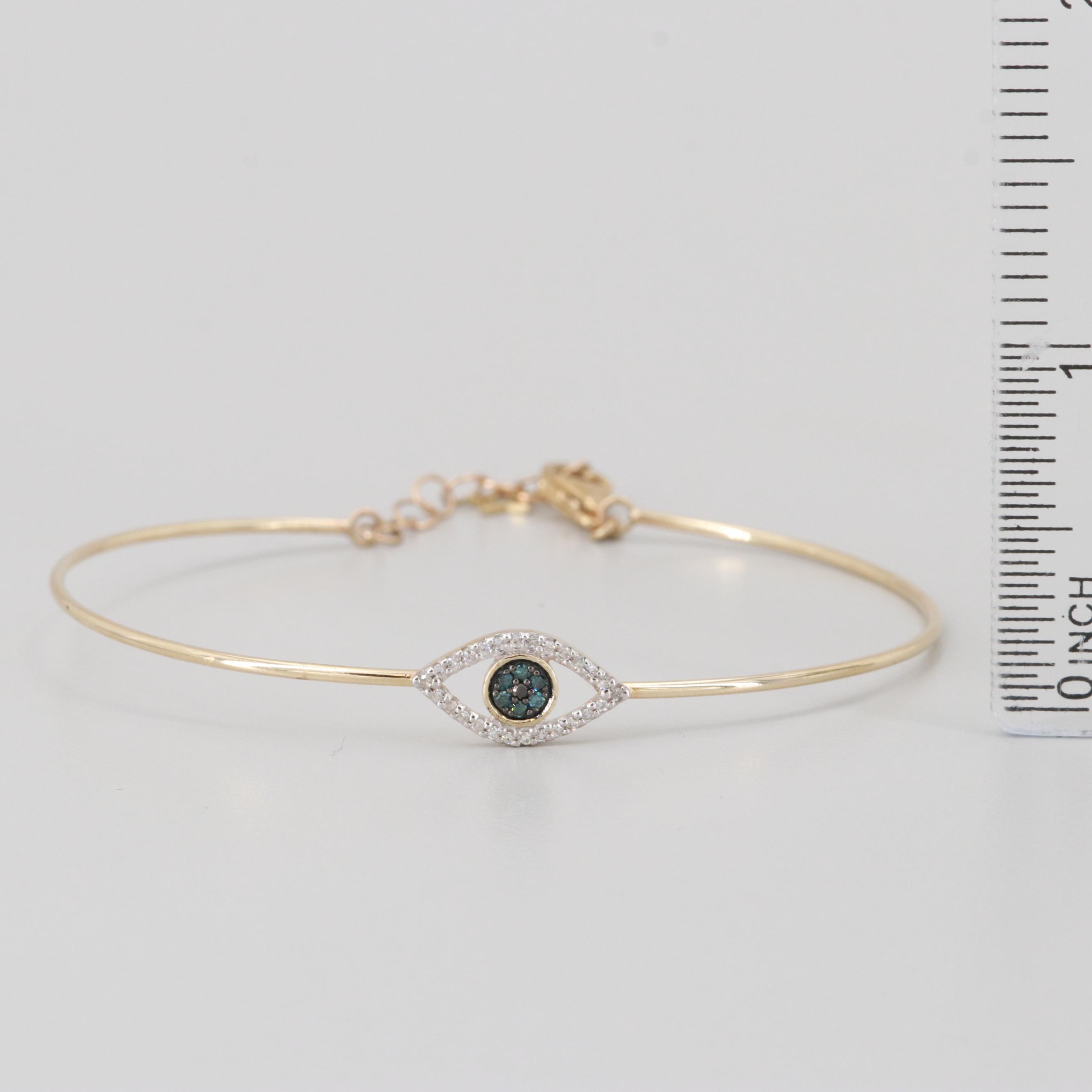 10K Yellow Gold Diamond Evil Eye Bracelet