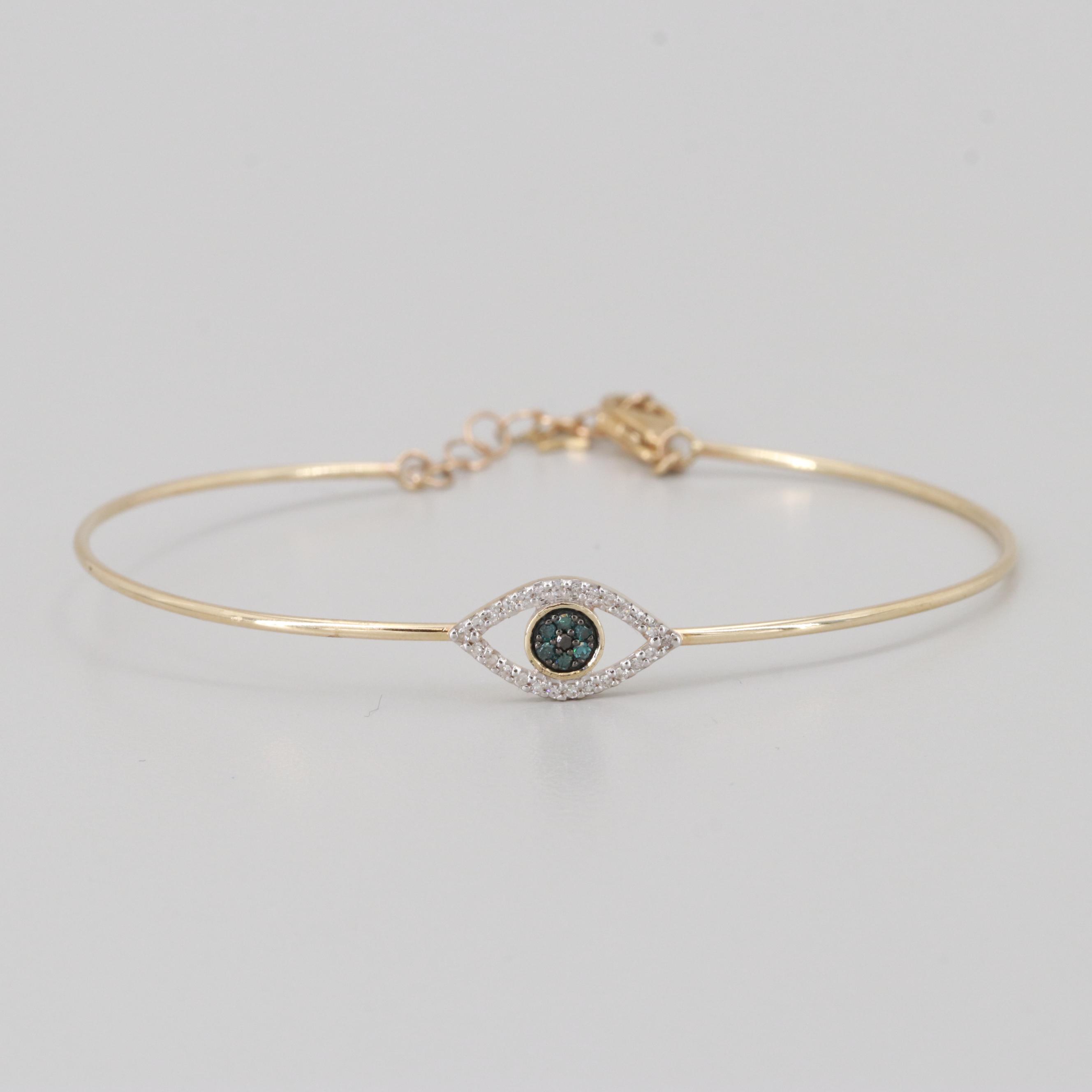 10K Yellow Gold Diamond Evil Eye Bracelet