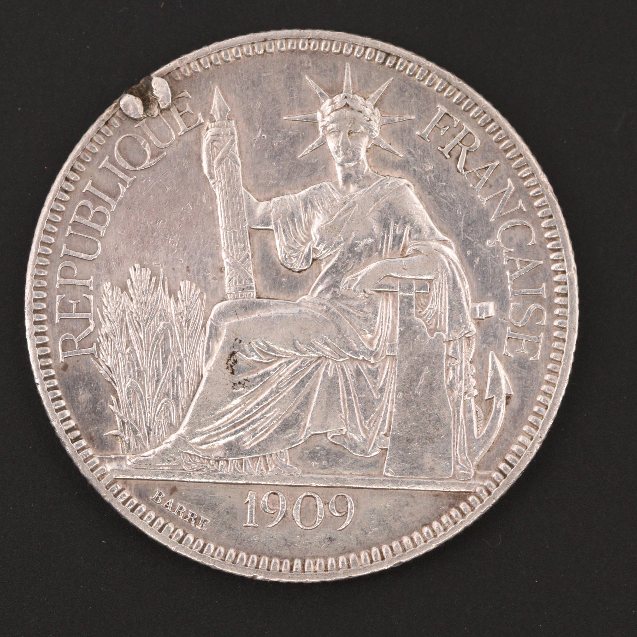 1909 A French Indo China One Piastre Silver Trade Coin