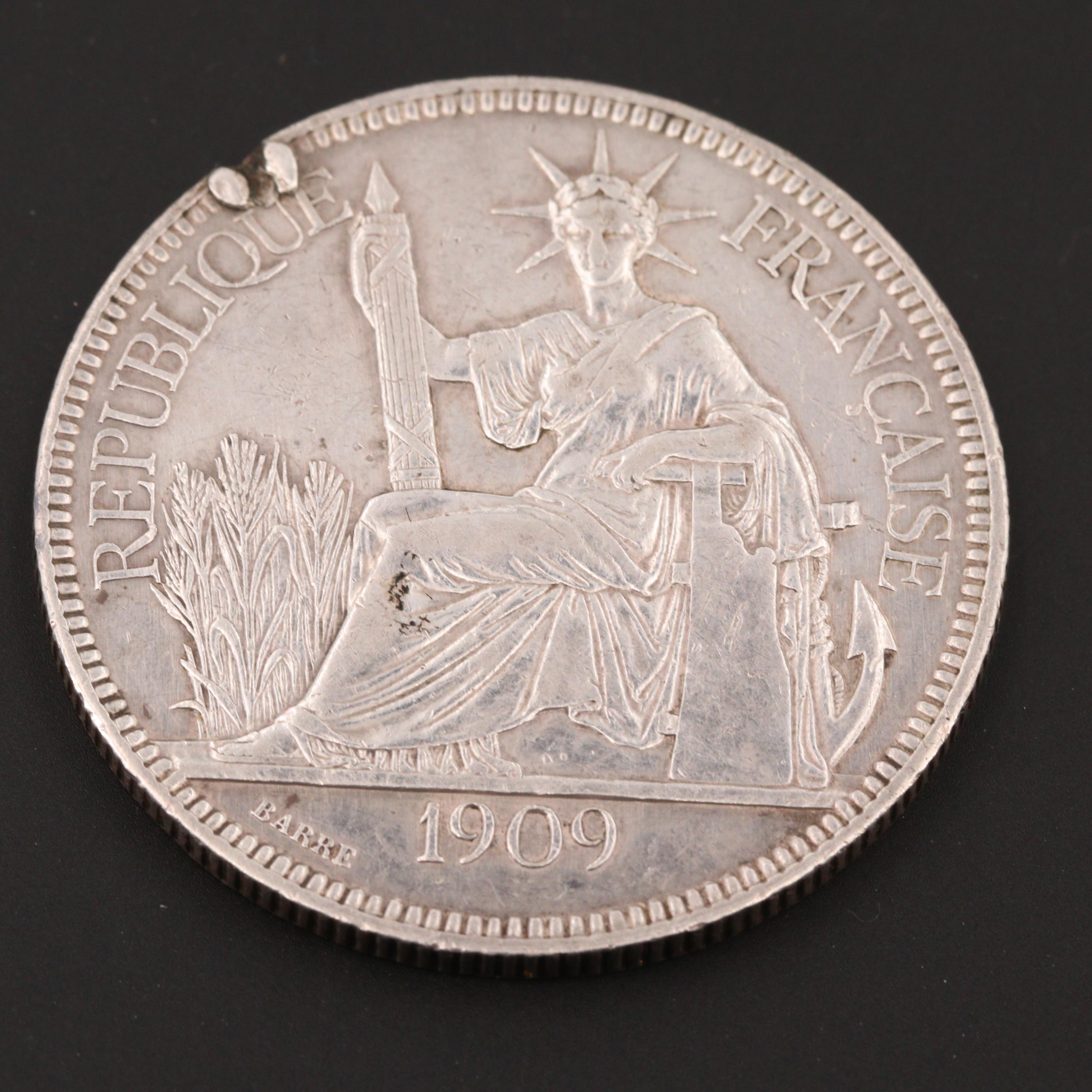 1909 A French Indo China One Piastre Silver Trade Coin