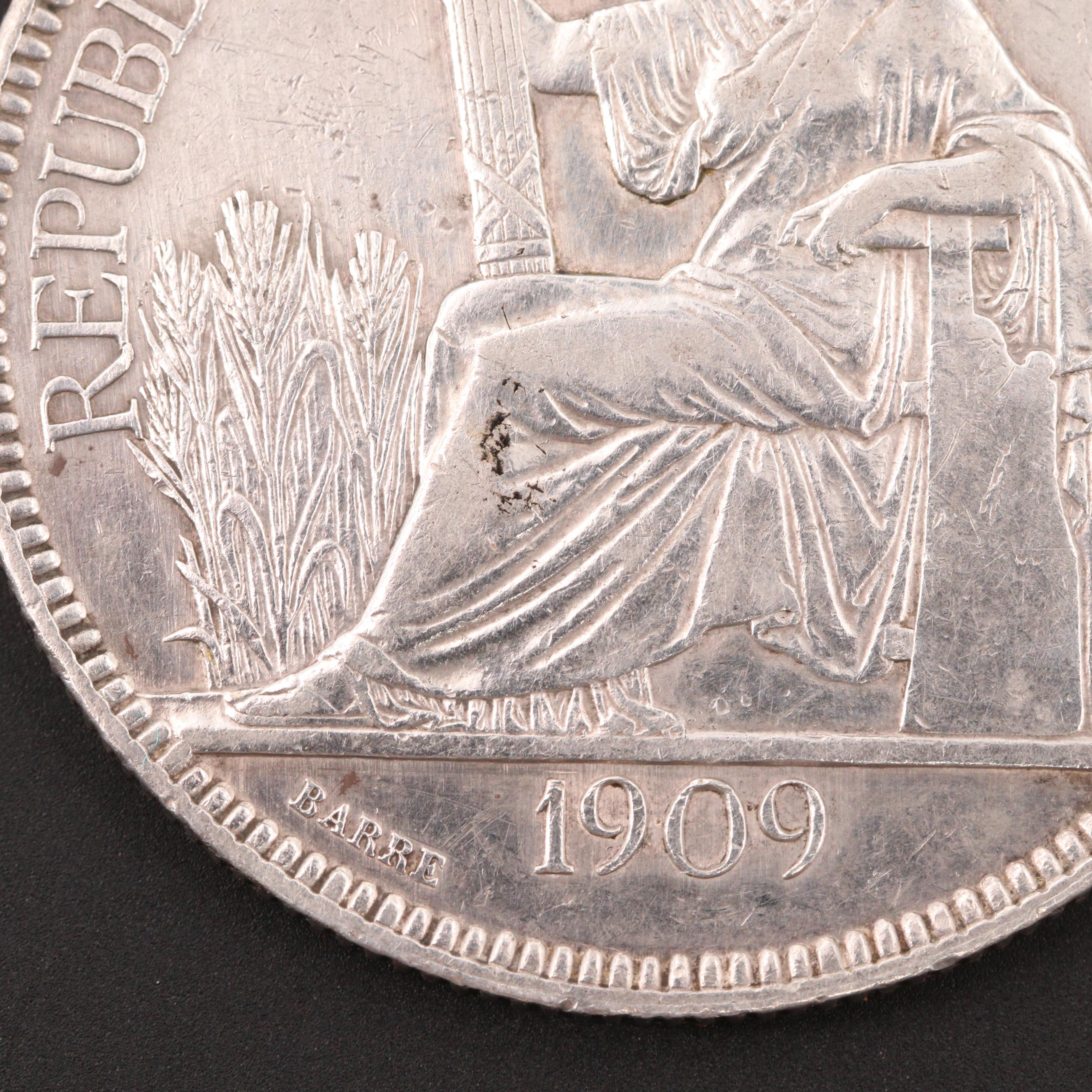 1909 A French Indo China One Piastre Silver Trade Coin