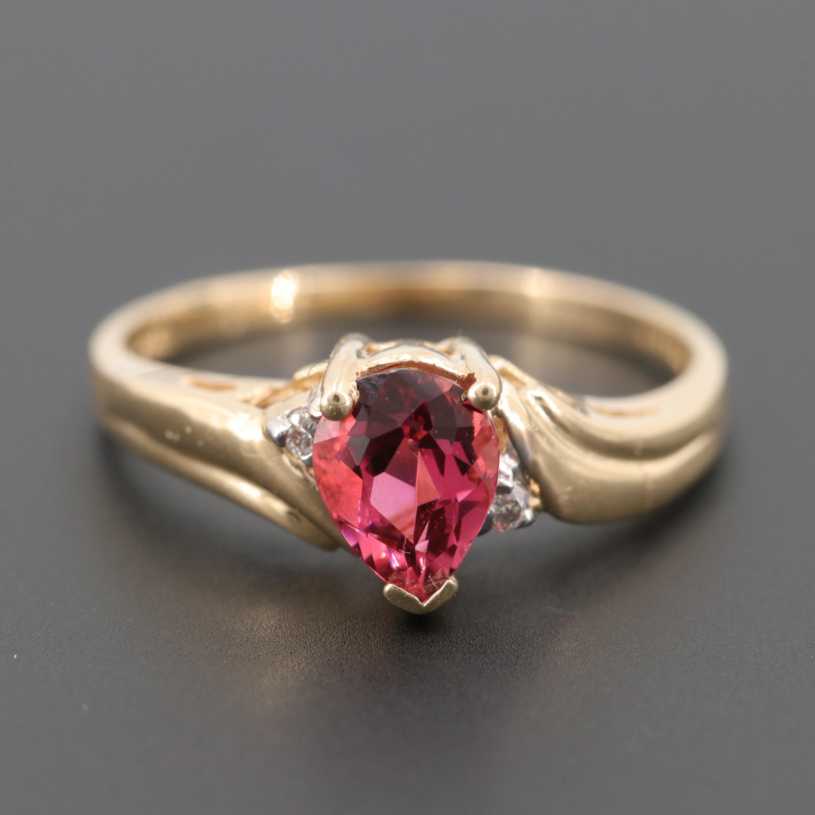 14K Yellow Gold Diamond and Pink Tourmaline Ring