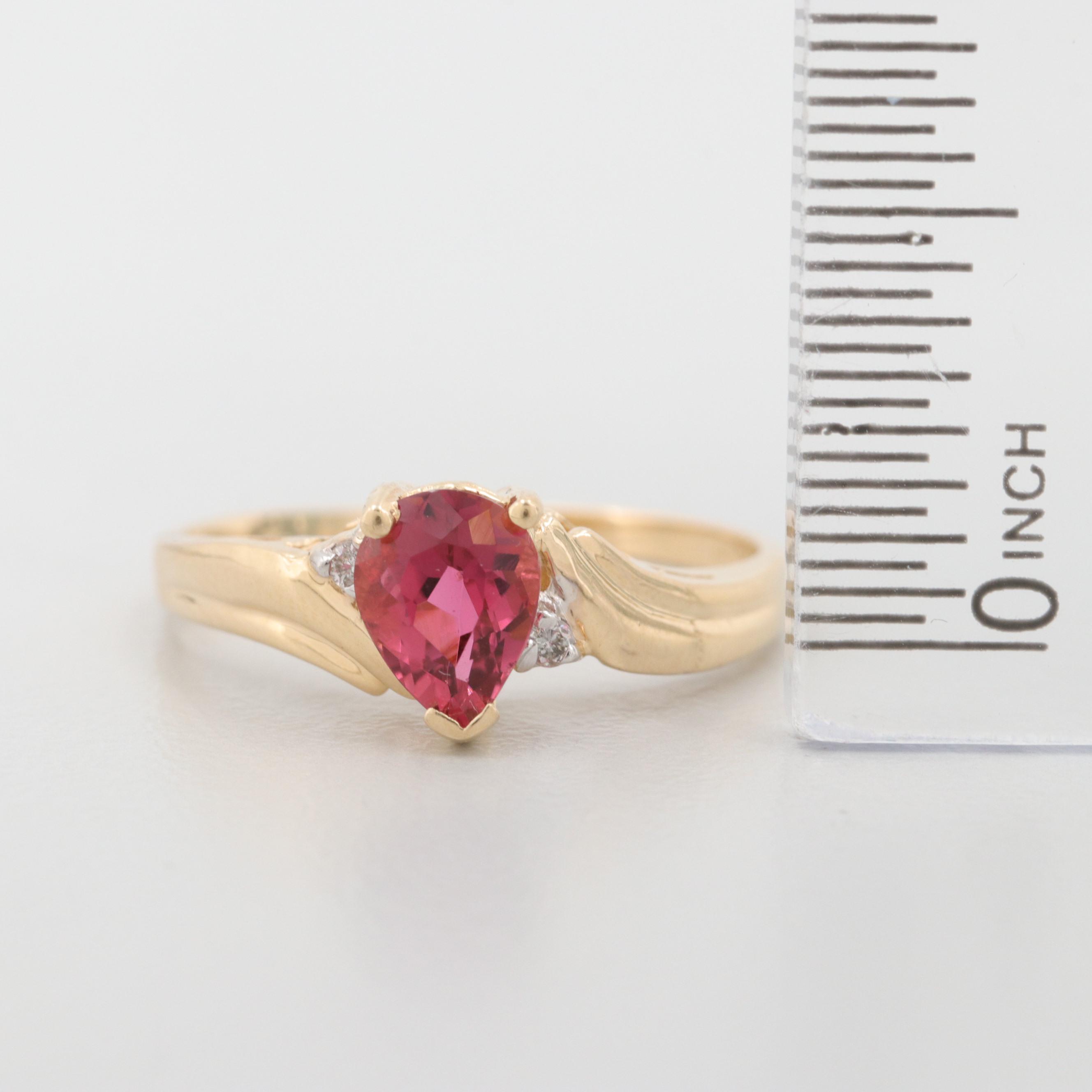 14K Yellow Gold Diamond and Pink Tourmaline Ring