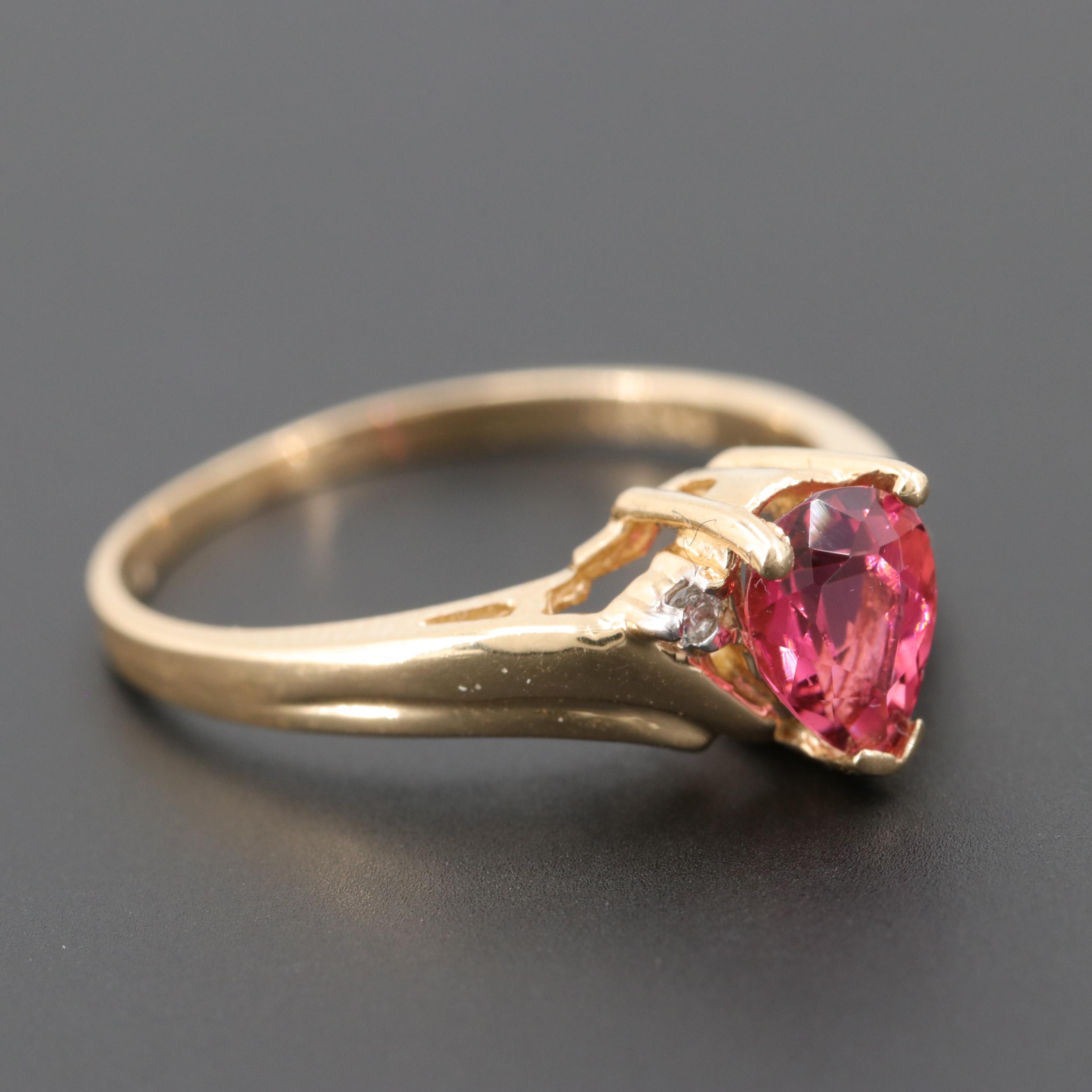 14K Yellow Gold Diamond and Pink Tourmaline Ring
