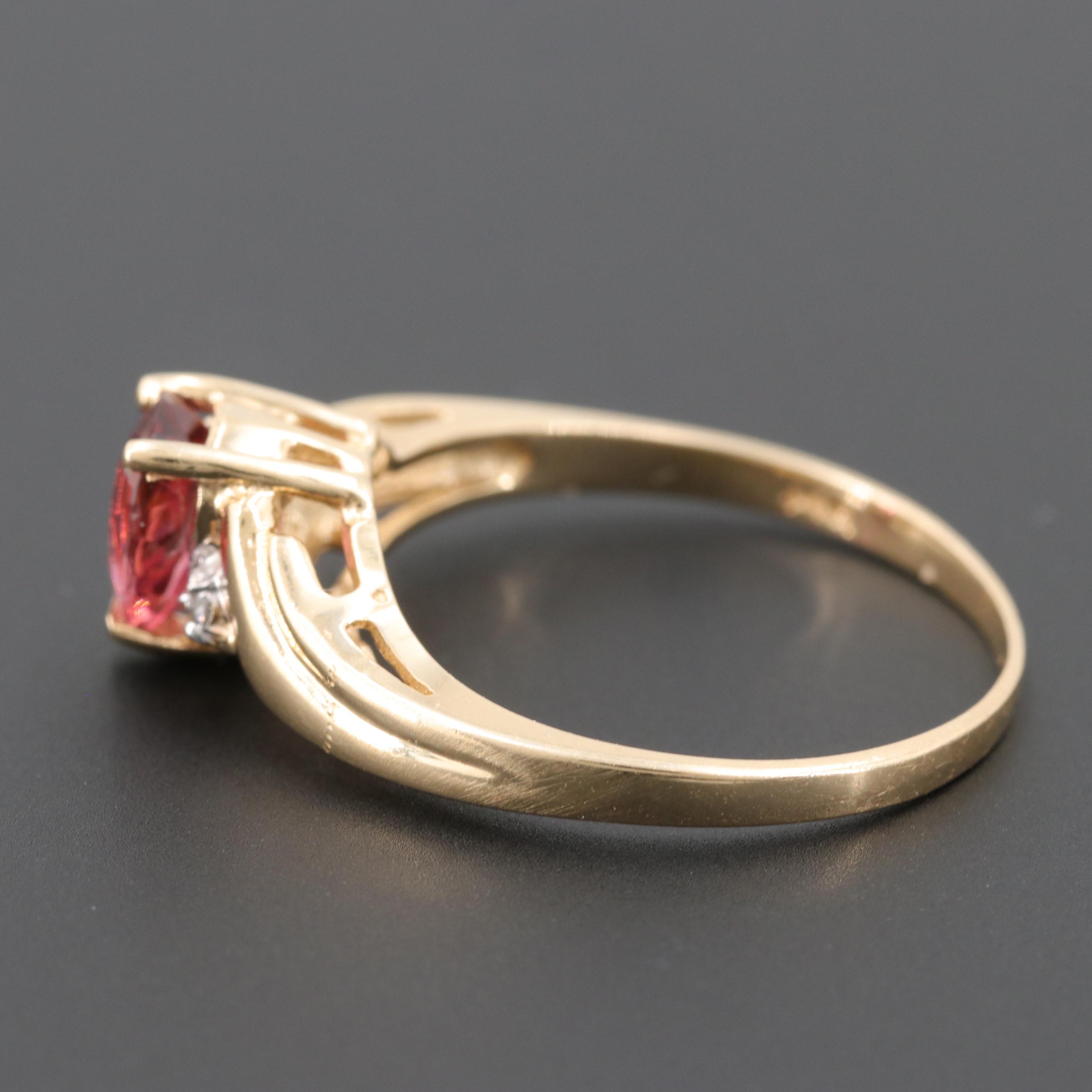14K Yellow Gold Diamond and Pink Tourmaline Ring
