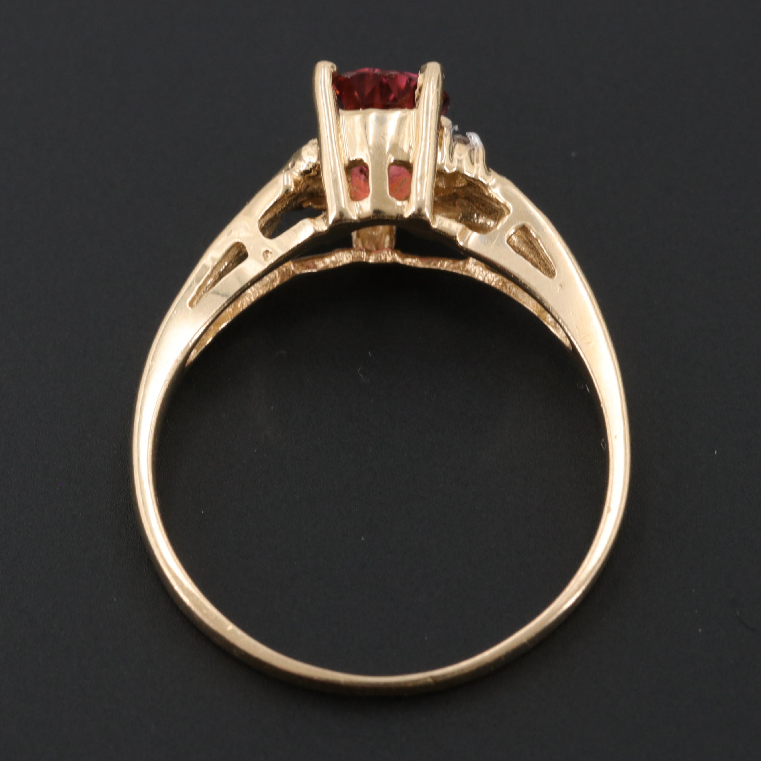 14K Yellow Gold Diamond and Pink Tourmaline Ring