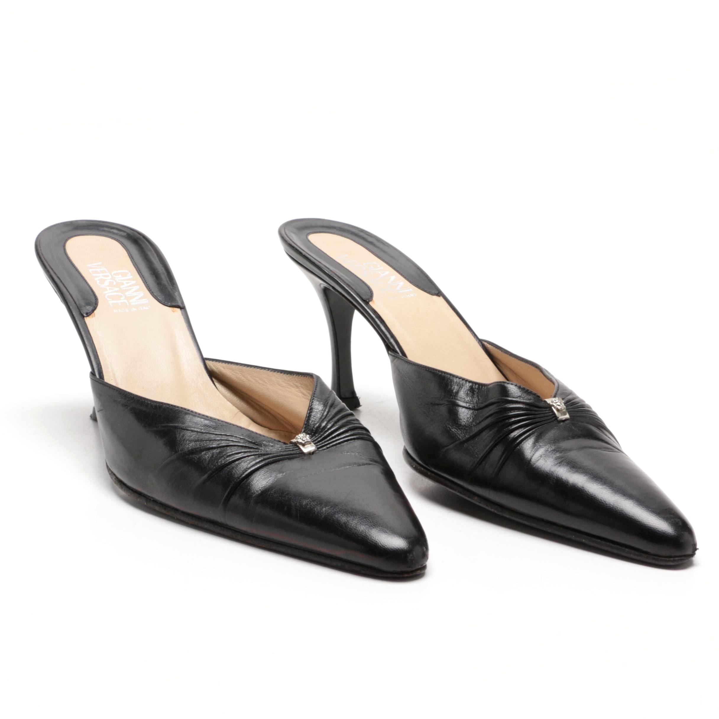 Gianni Versace Black Leather High-Heeled Mules