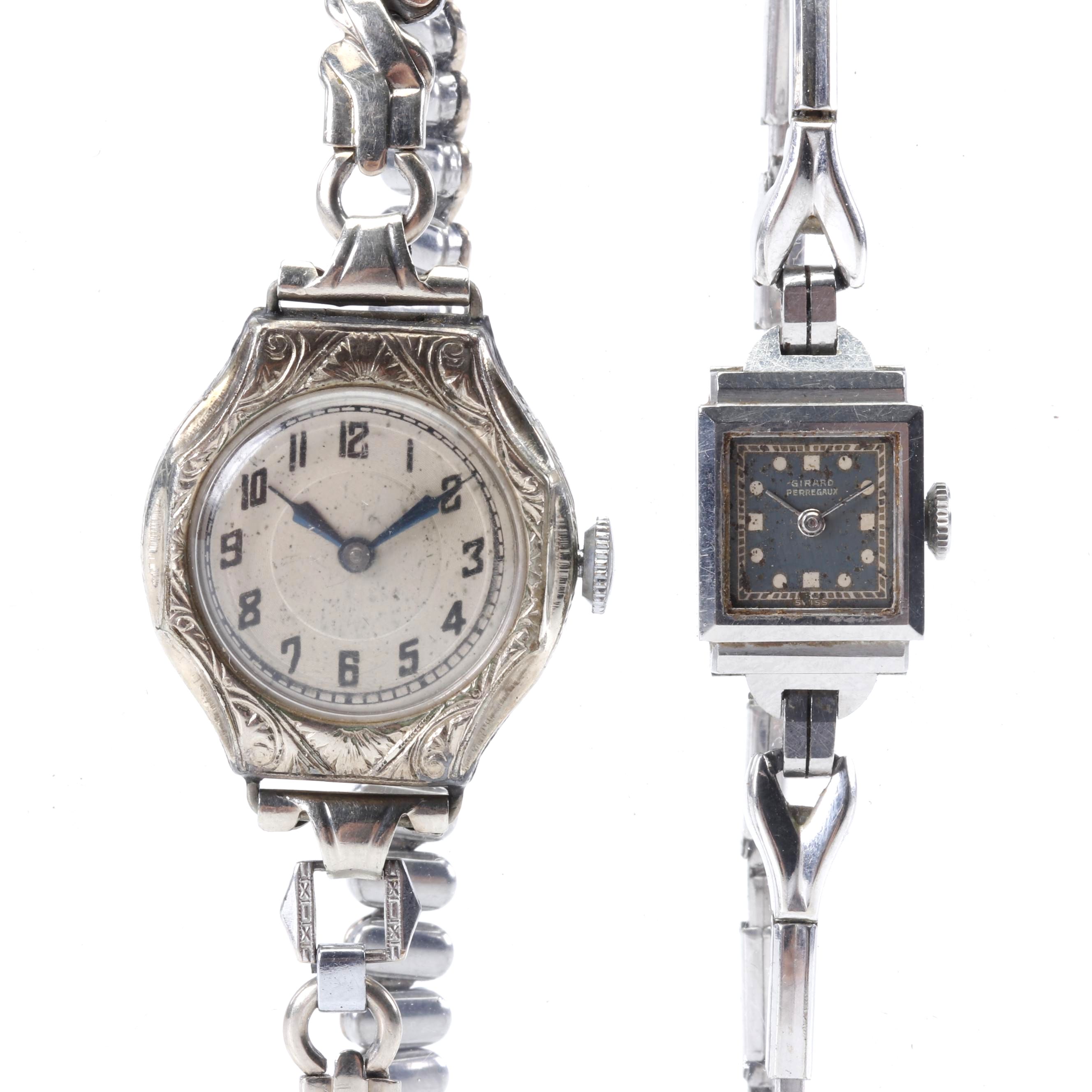 Vintage 14K White Gold Girard-Perregaux Case and Gold Filled Wrist Watches