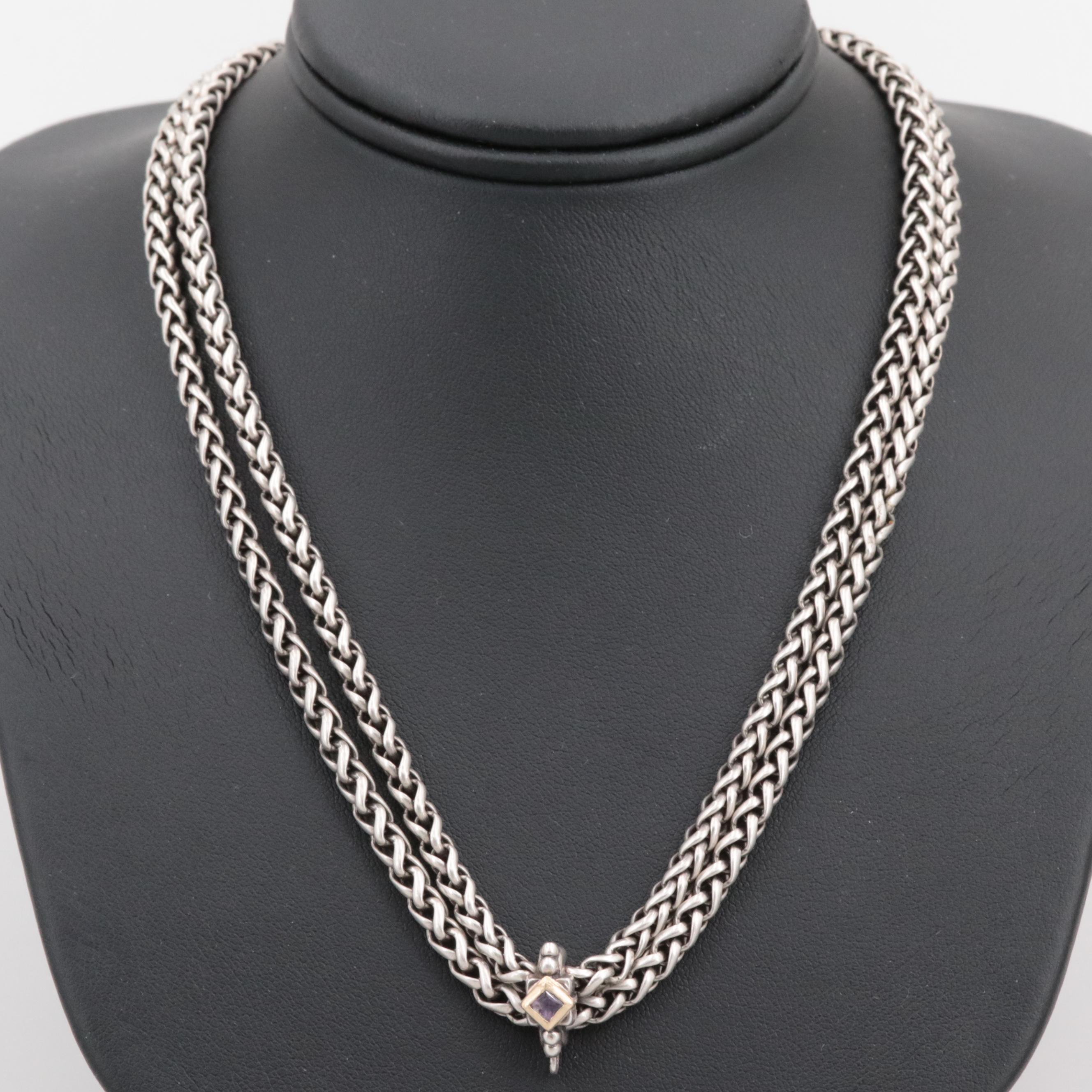Italian Filli Menegatti Sterling Silver Double Strand Necklace with 18K Accents