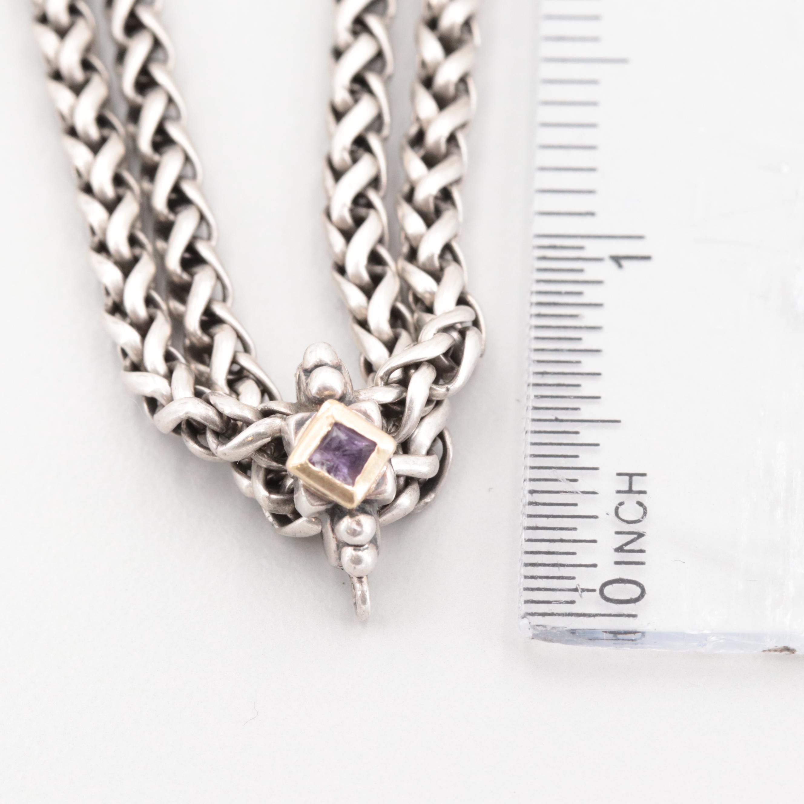 Italian Filli Menegatti Sterling Silver Double Strand Necklace with 18K Accents