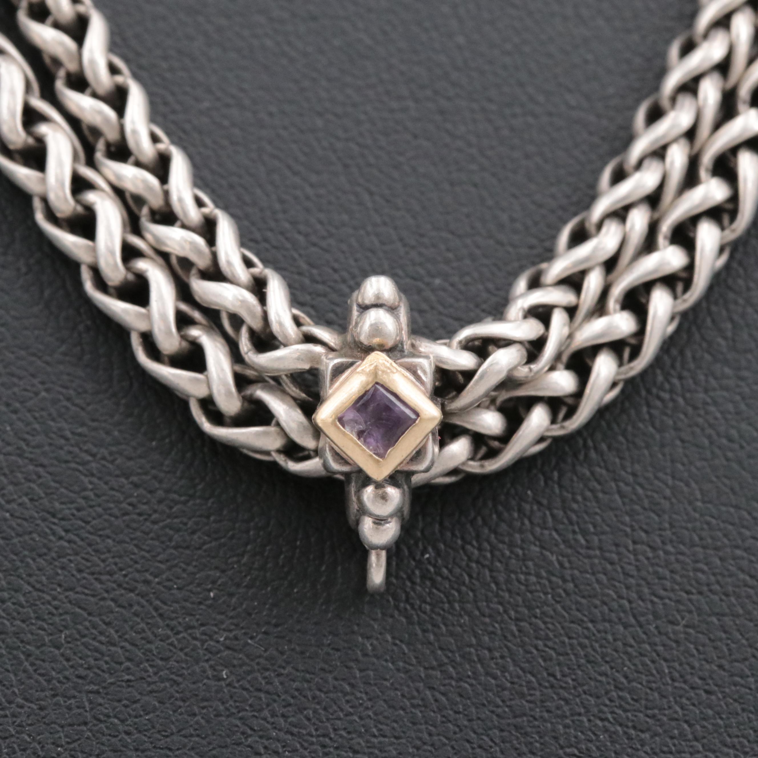 Italian Filli Menegatti Sterling Silver Double Strand Necklace with 18K Accents