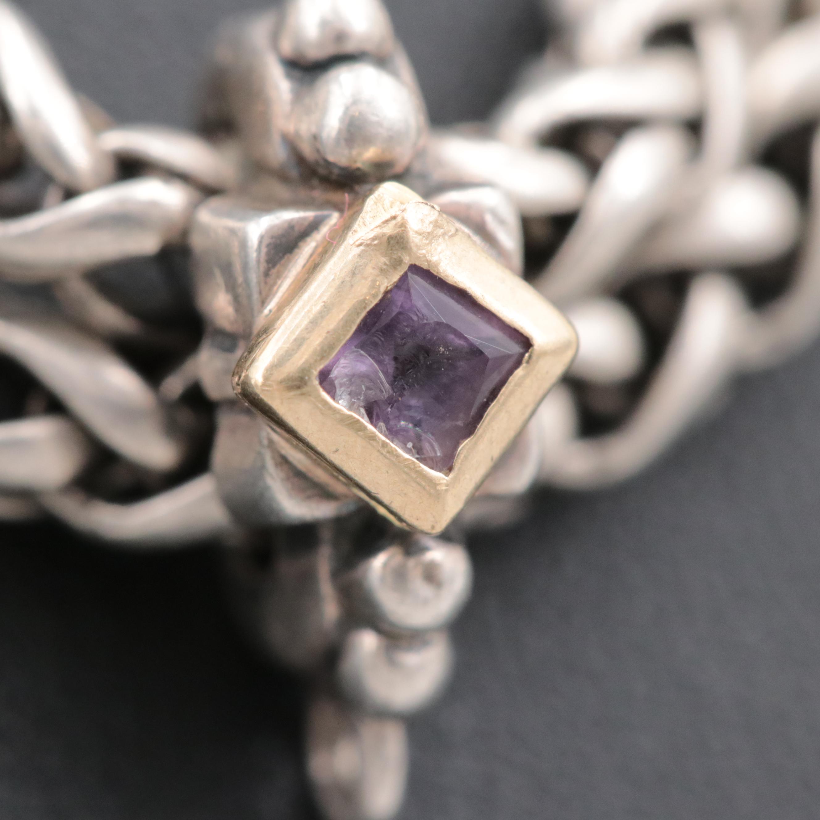 Italian Filli Menegatti Sterling Silver Double Strand Necklace with 18K Accents