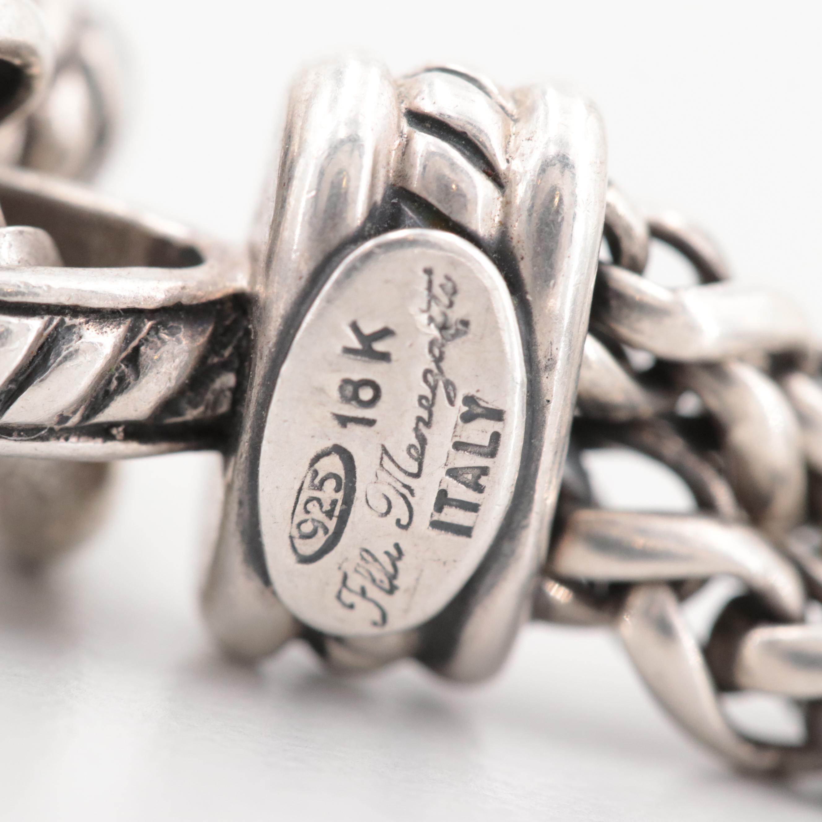 Italian Filli Menegatti Sterling Silver Double Strand Necklace with 18K Accents