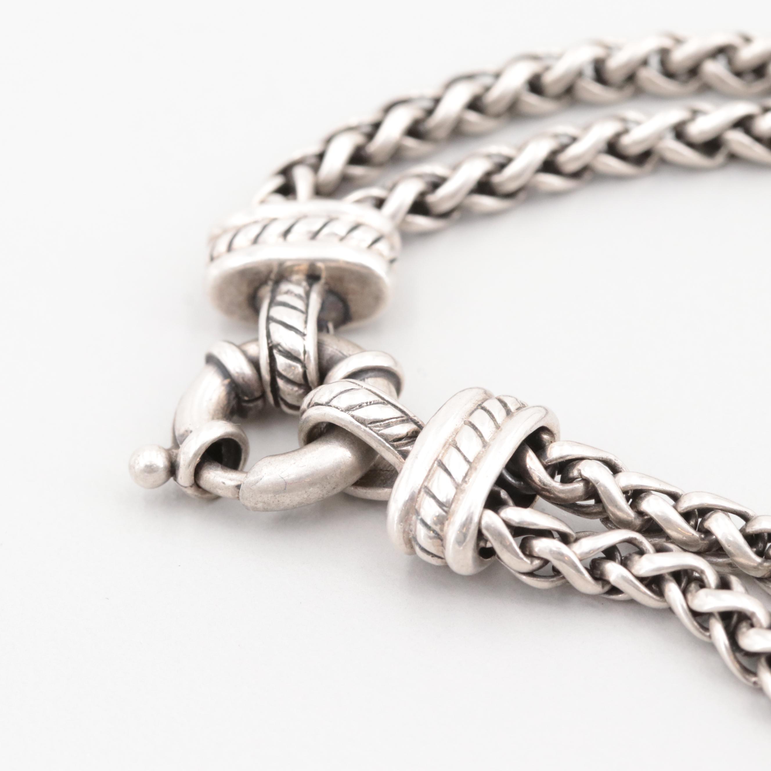 Italian Filli Menegatti Sterling Silver Double Strand Necklace with 18K Accents