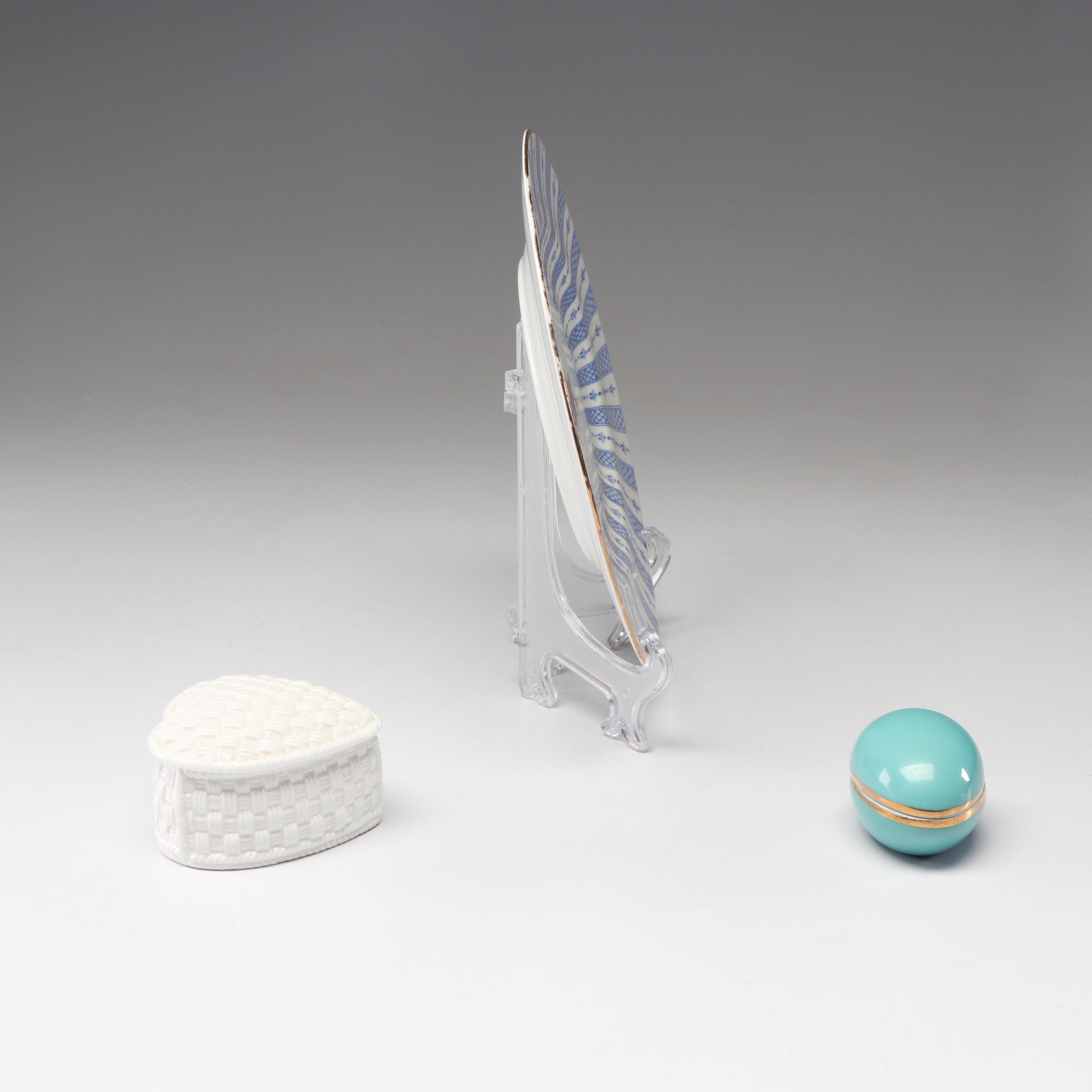 Limoges Porcelain Egg and Tiffany & Co. Boxes with Crown Staffordshire Plate