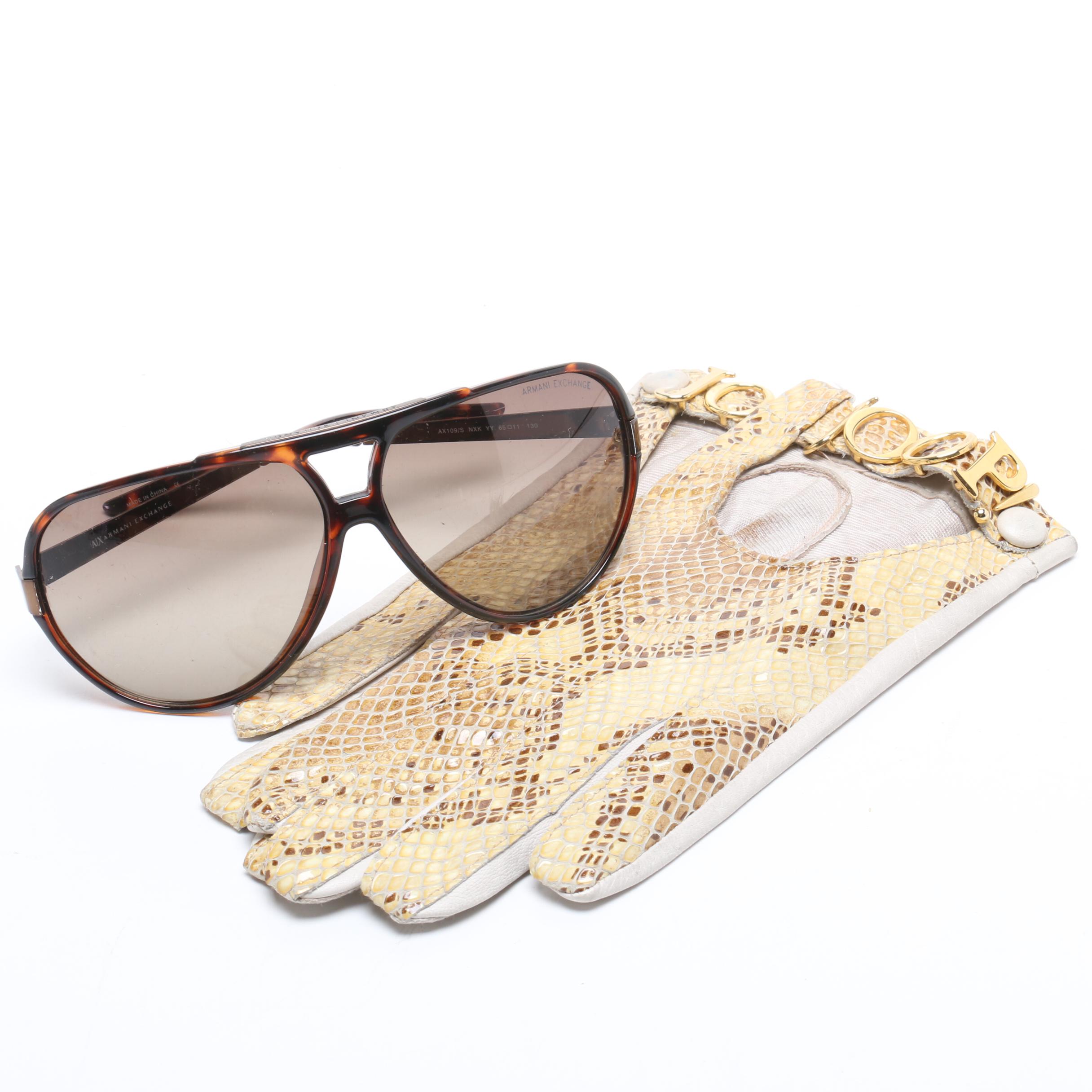 Joop Python Snakeskin and Leather Gloves and Armani Exchange Sunglasses