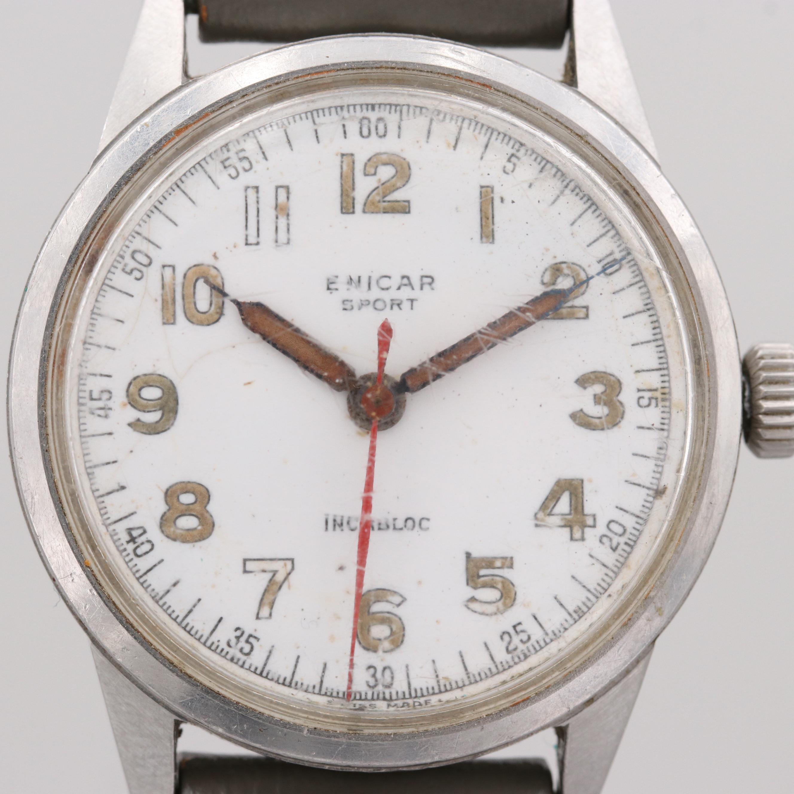Vintage Enicar Sport Stainless Steel Stem Wind Watch