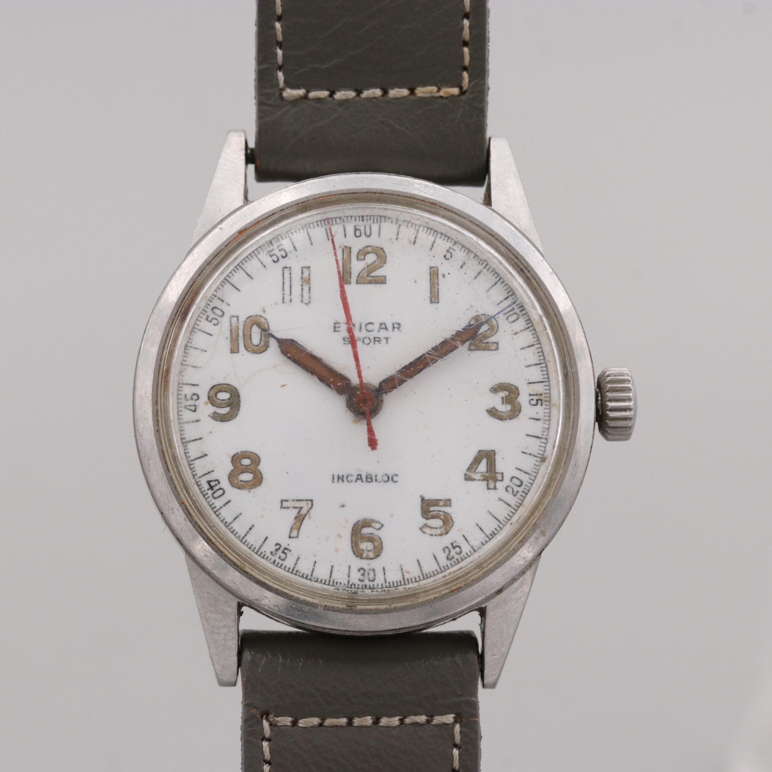 Vintage Enicar Sport Stainless Steel Stem Wind Watch