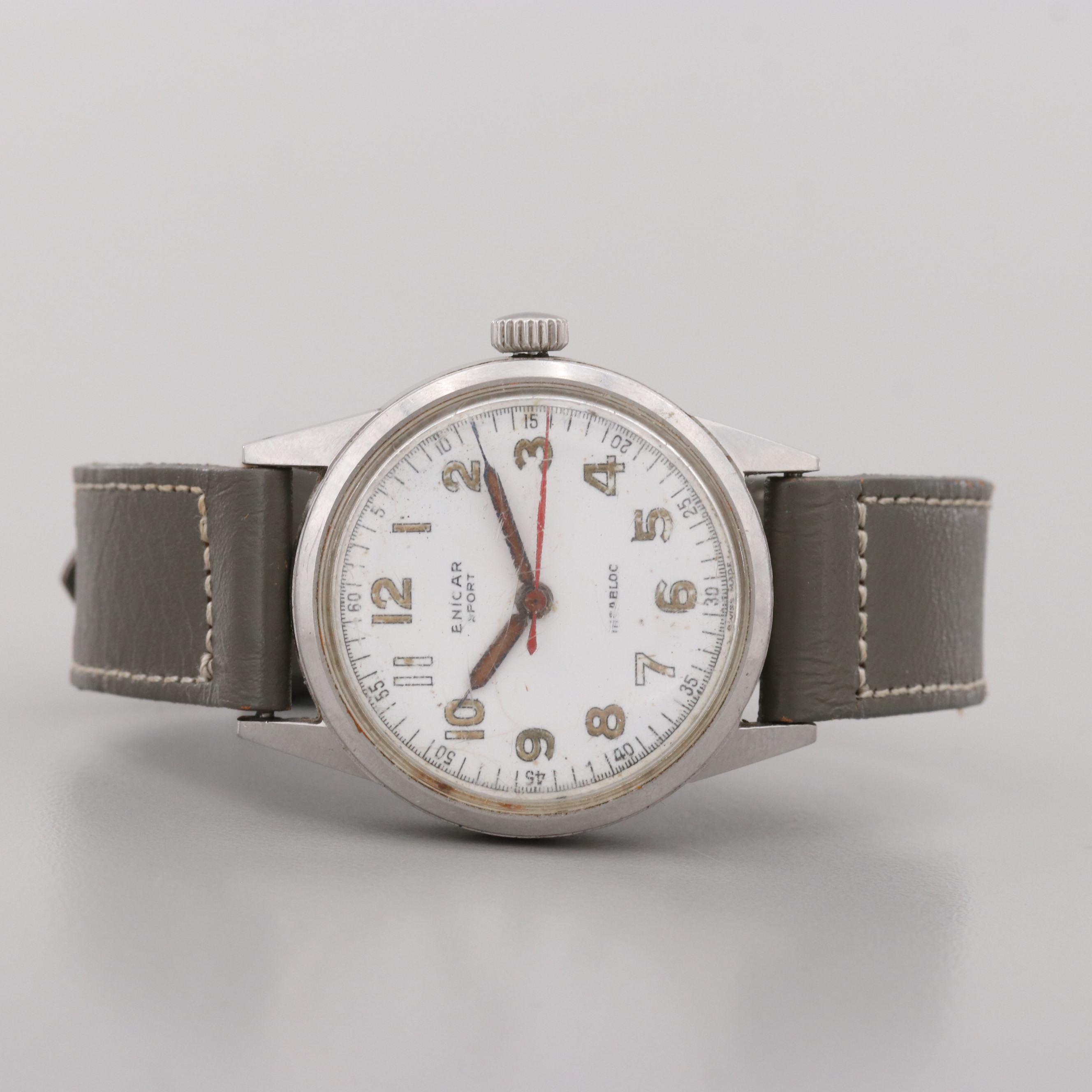 Vintage Enicar Sport Stainless Steel Stem Wind Watch