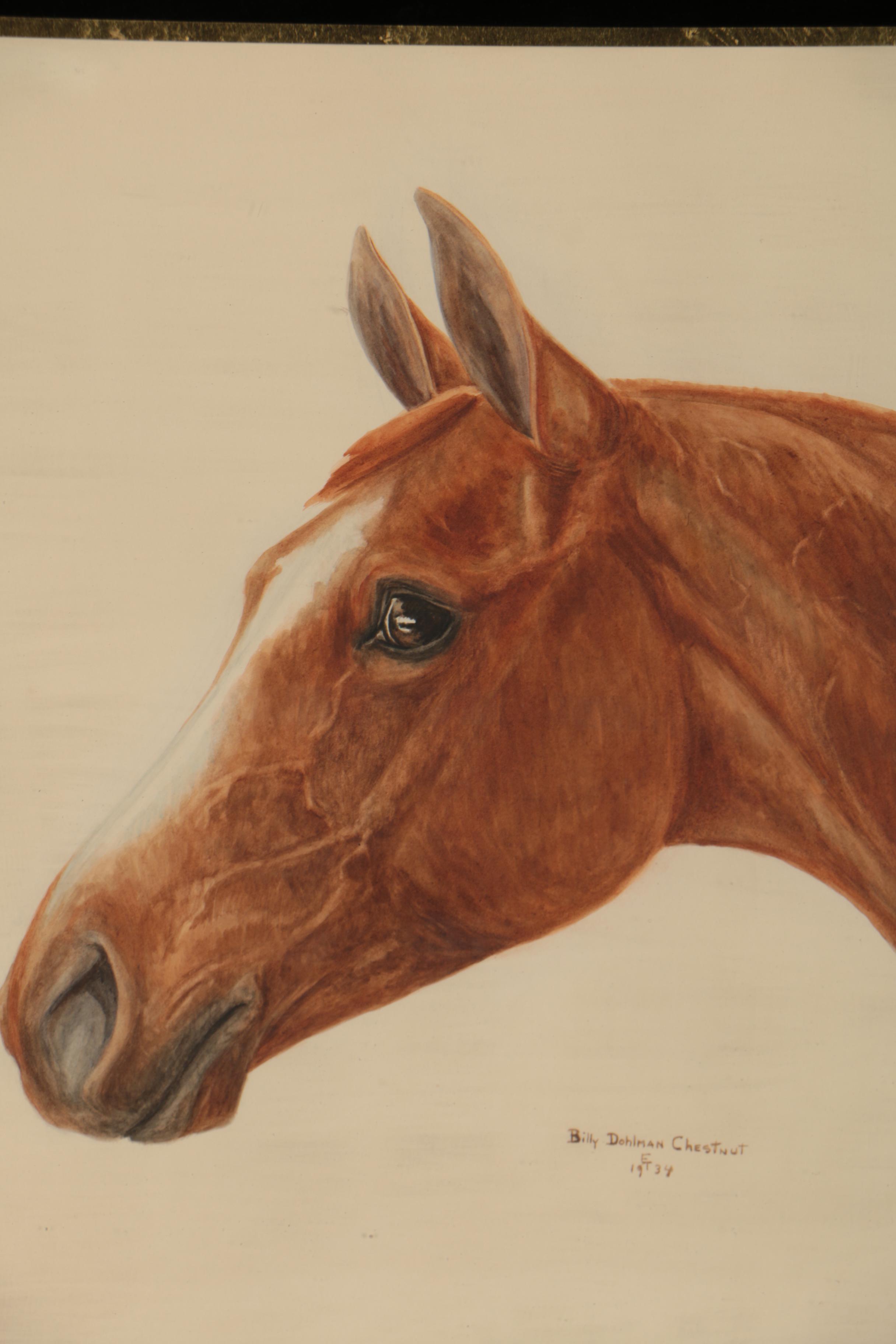 Billy Dohlman Chestnut 1934 Watercolor Painting of Horse