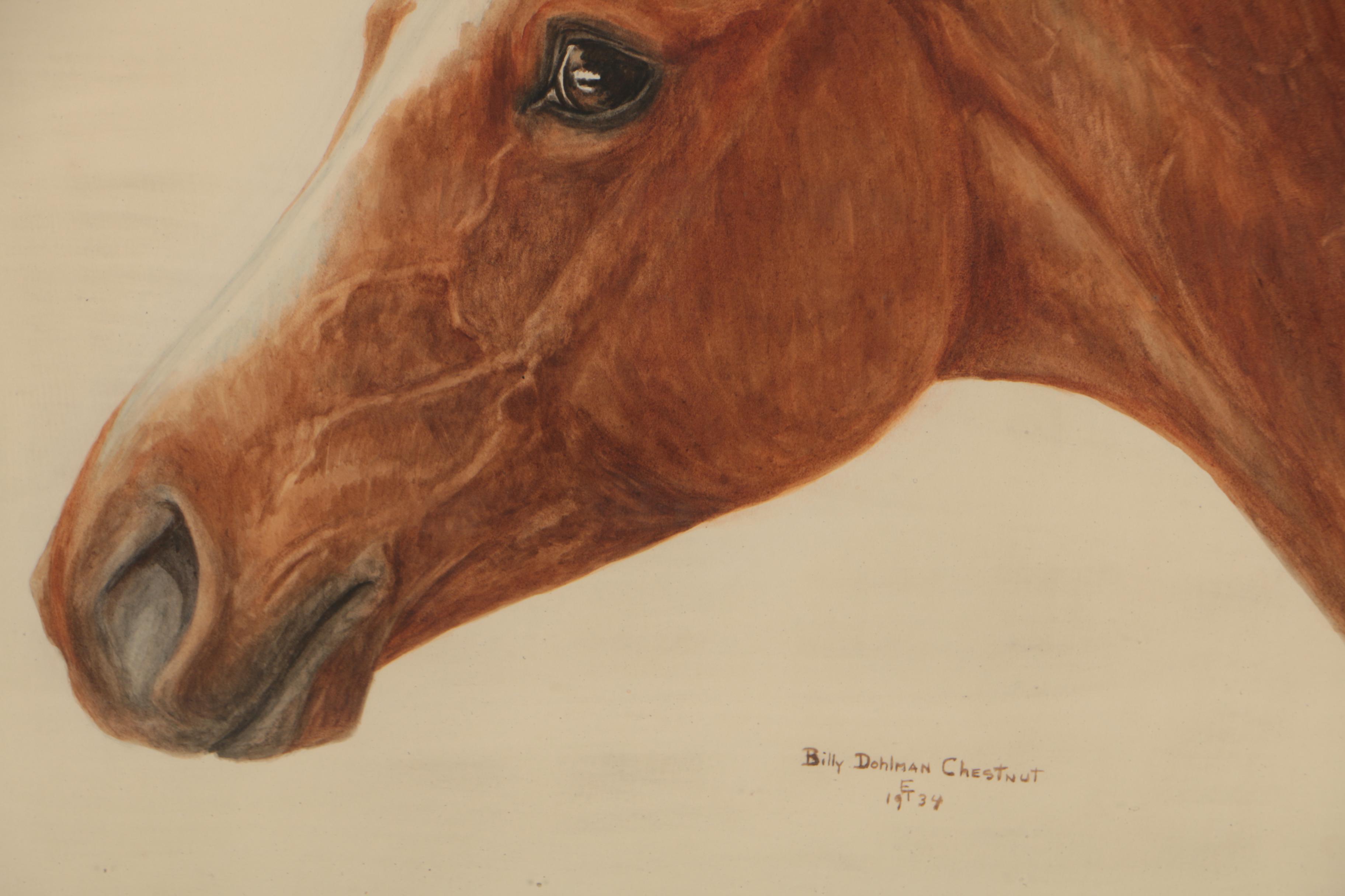 Billy Dohlman Chestnut 1934 Watercolor Painting of Horse