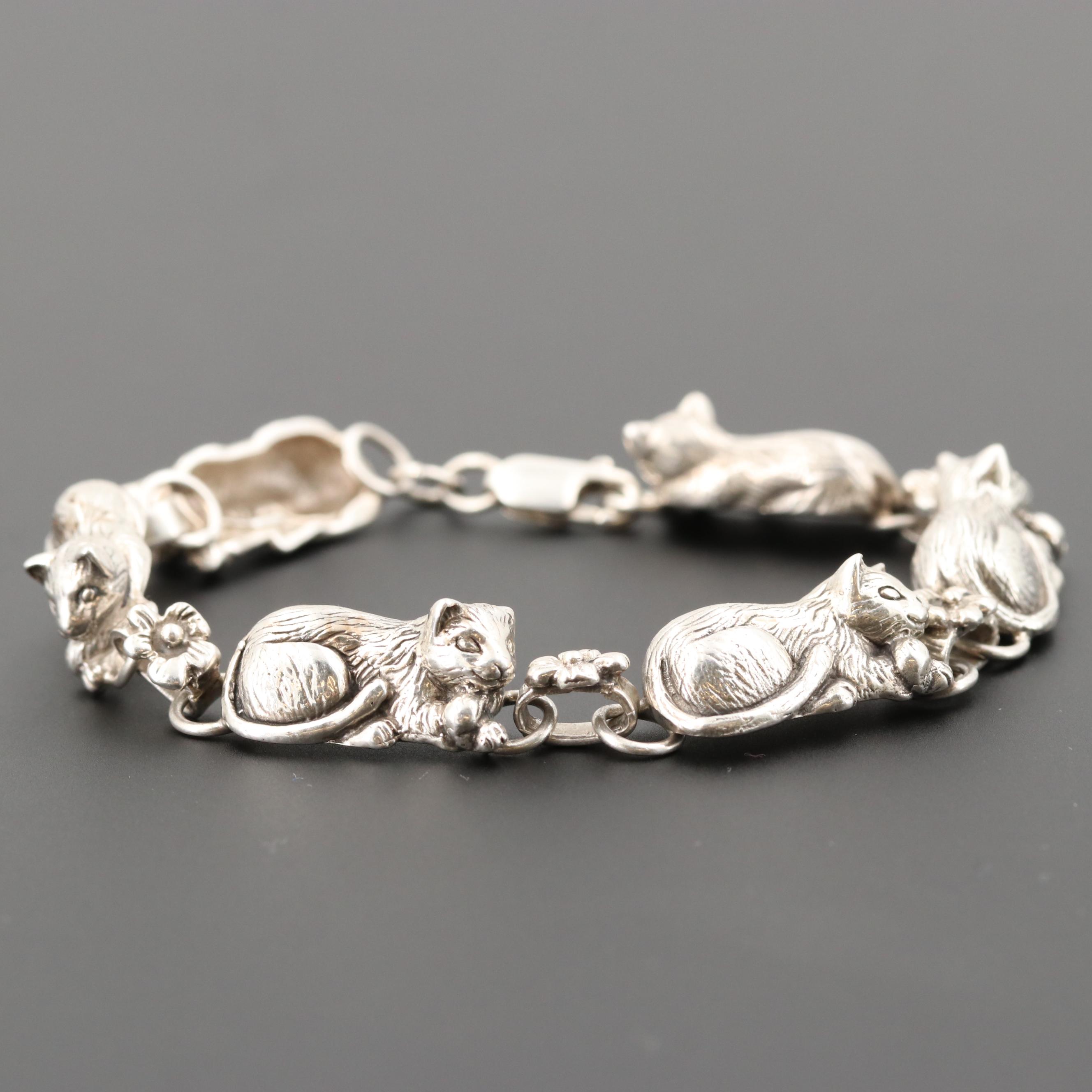 Vintage Sterling Silver Cat Bracelet