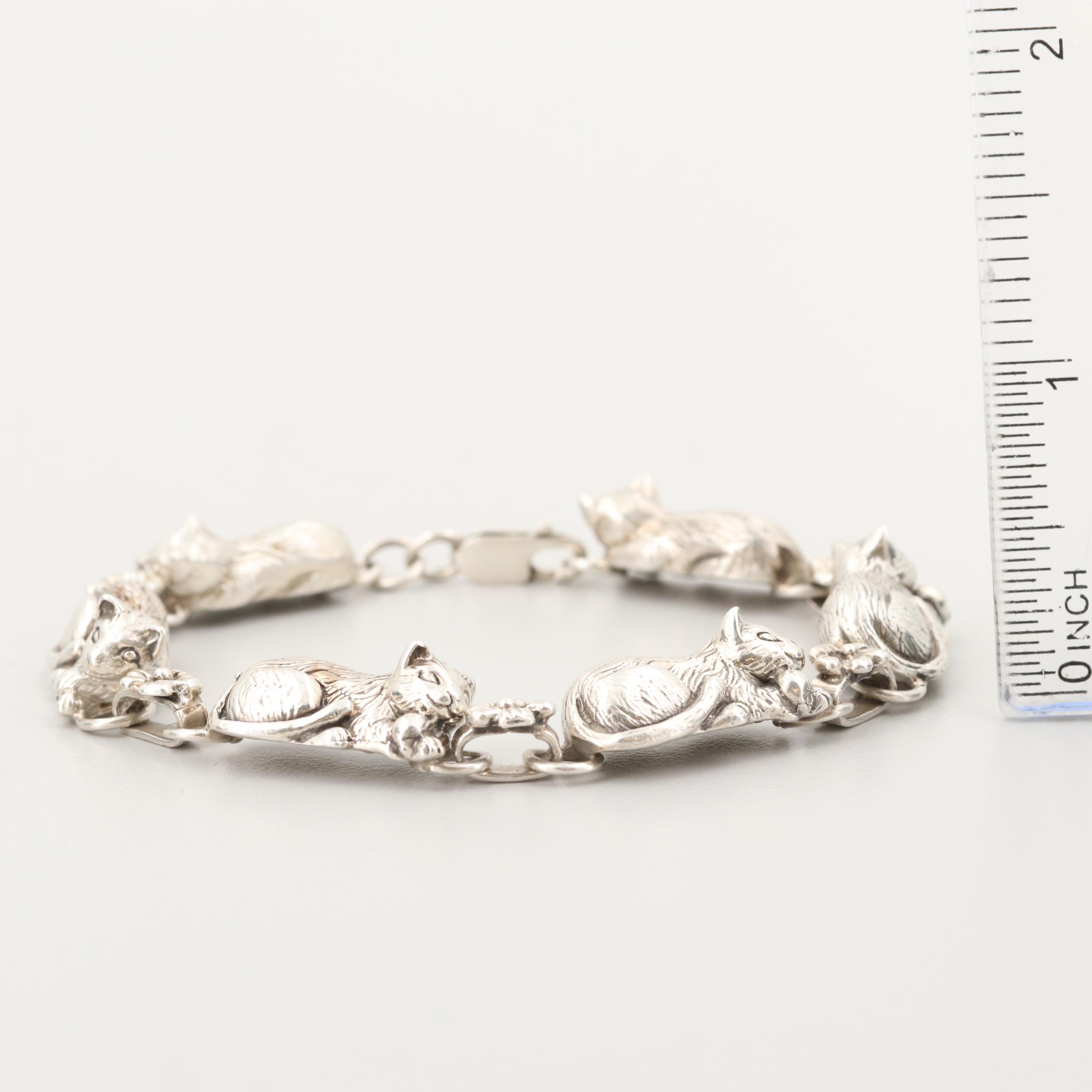 Vintage Sterling Silver Cat Bracelet