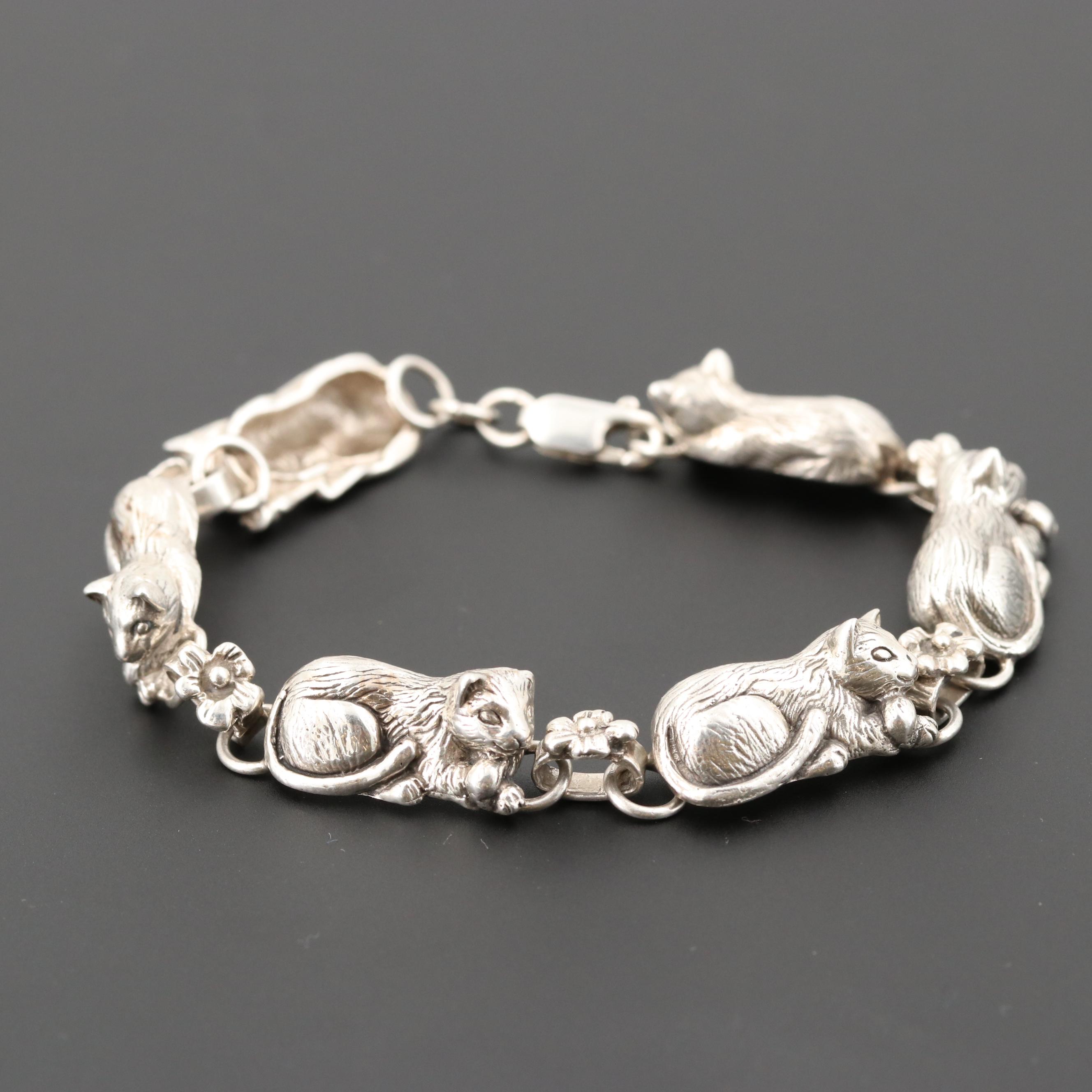 Vintage Sterling Silver Cat Bracelet