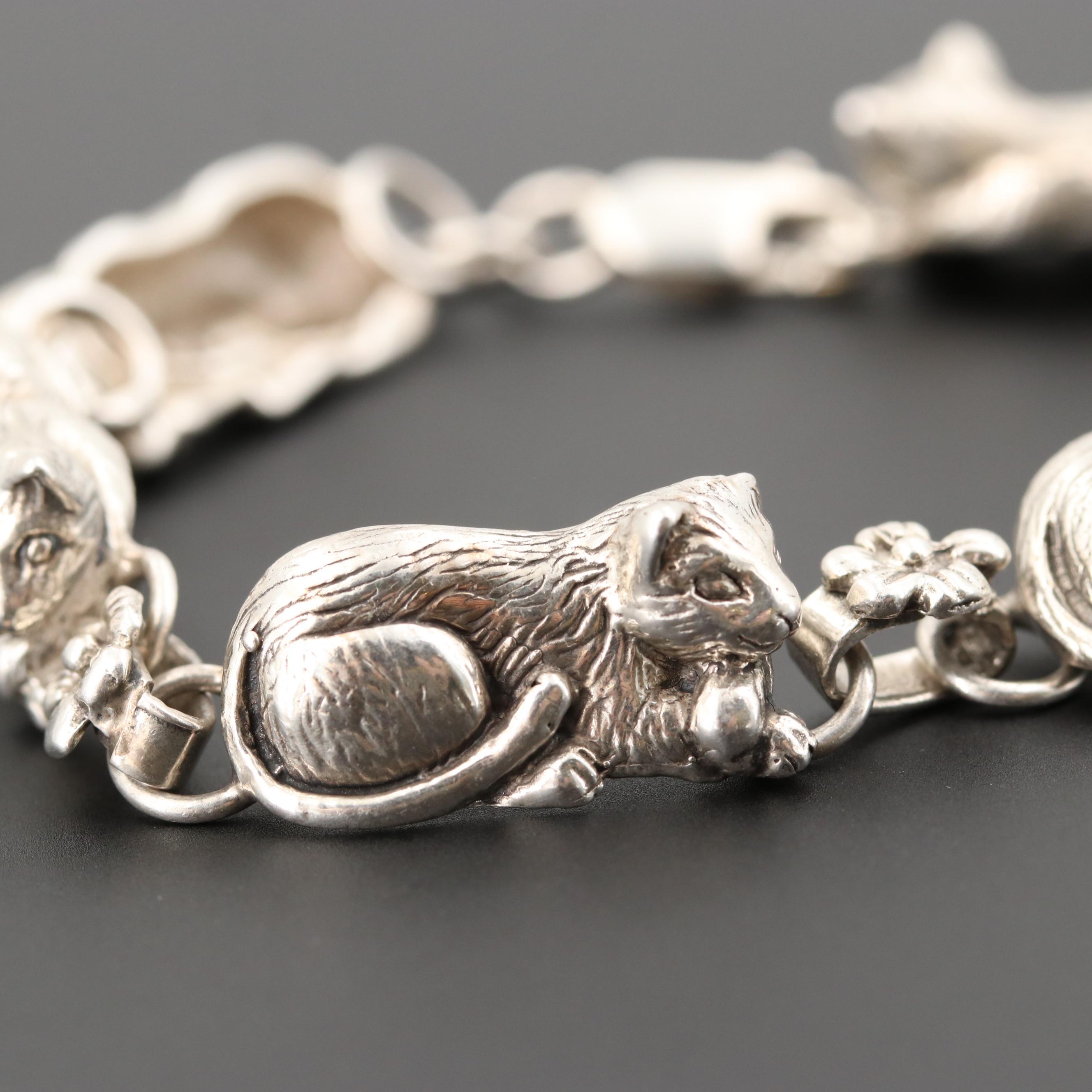 Vintage Sterling Silver Cat Bracelet