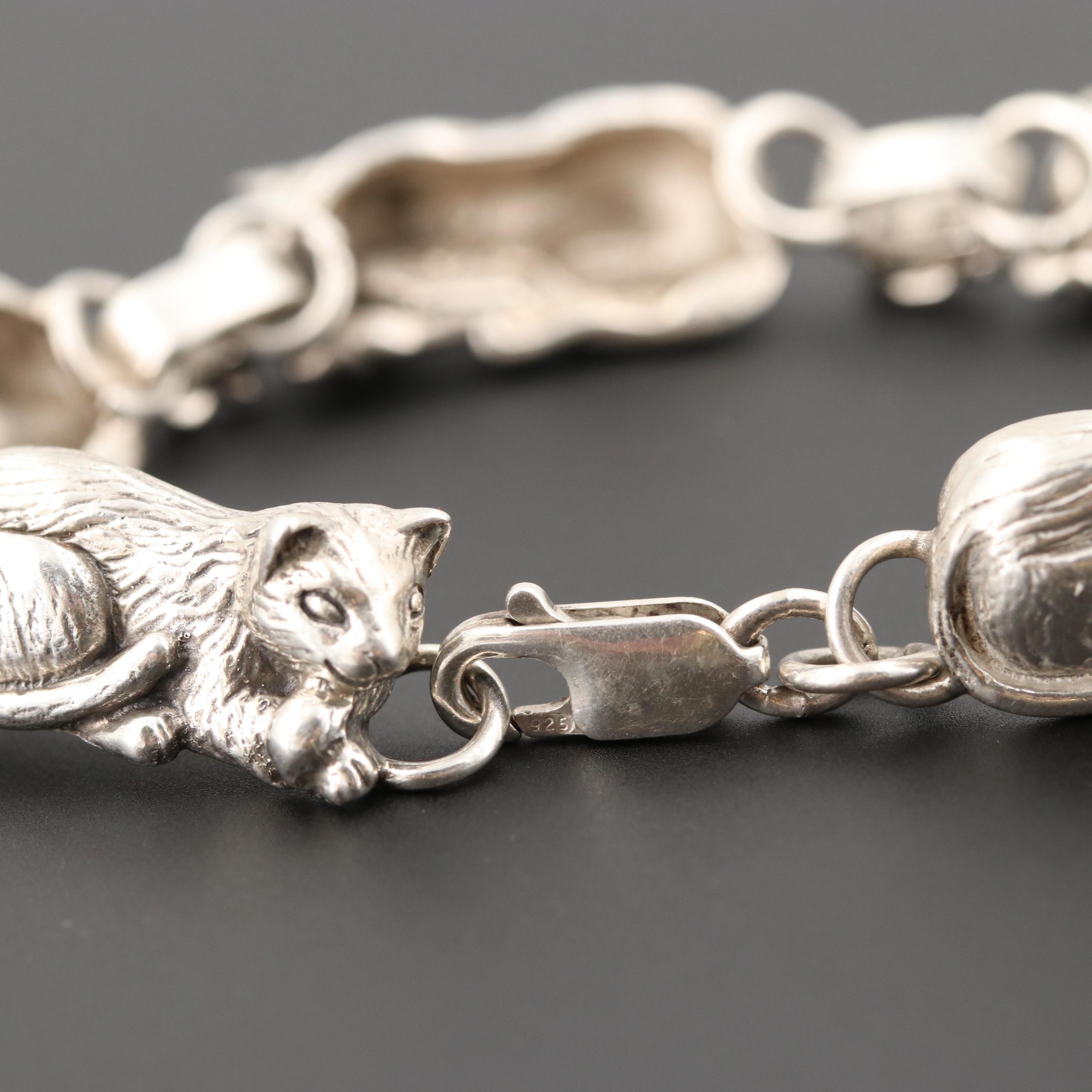 Vintage Sterling Silver Cat Bracelet