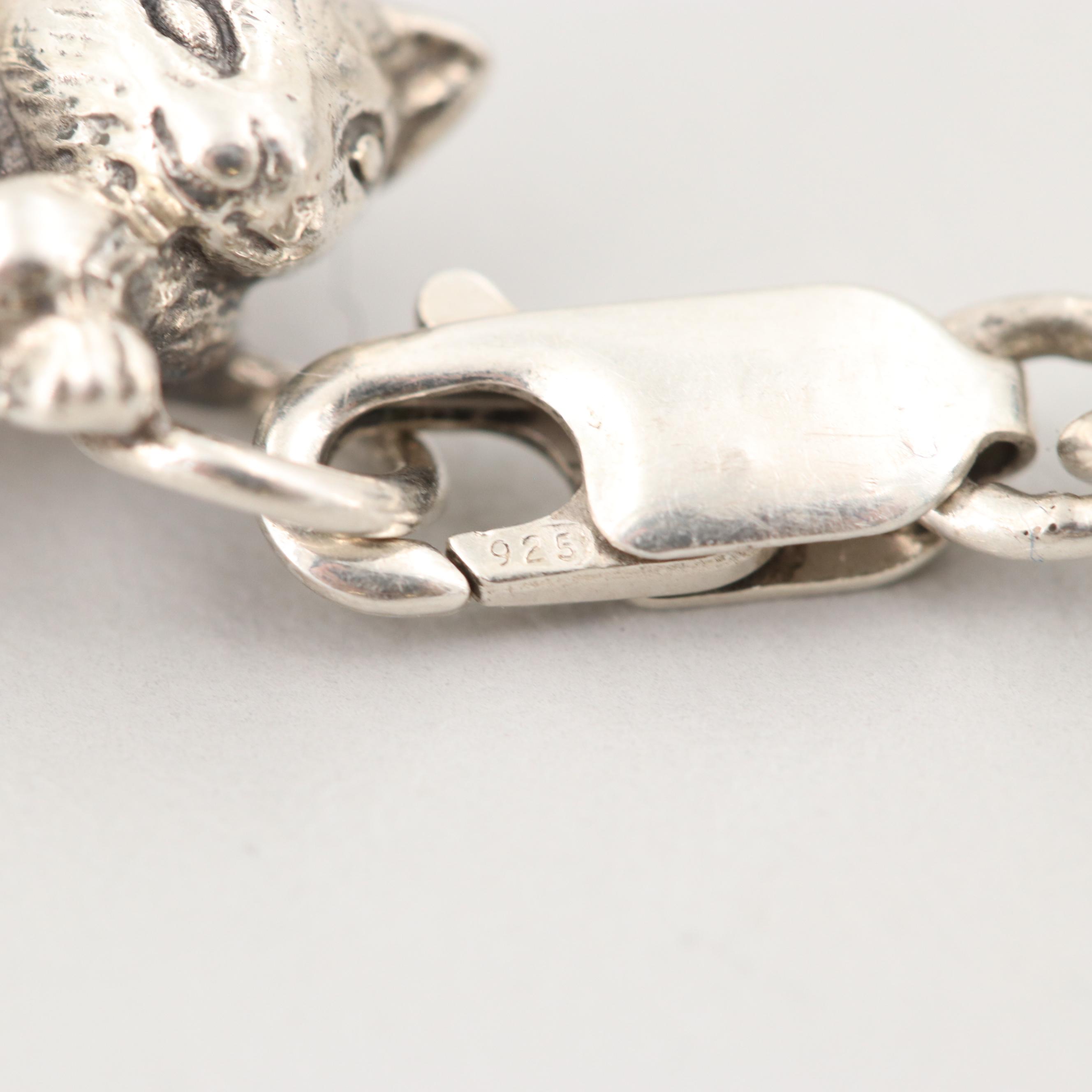 Vintage Sterling Silver Cat Bracelet
