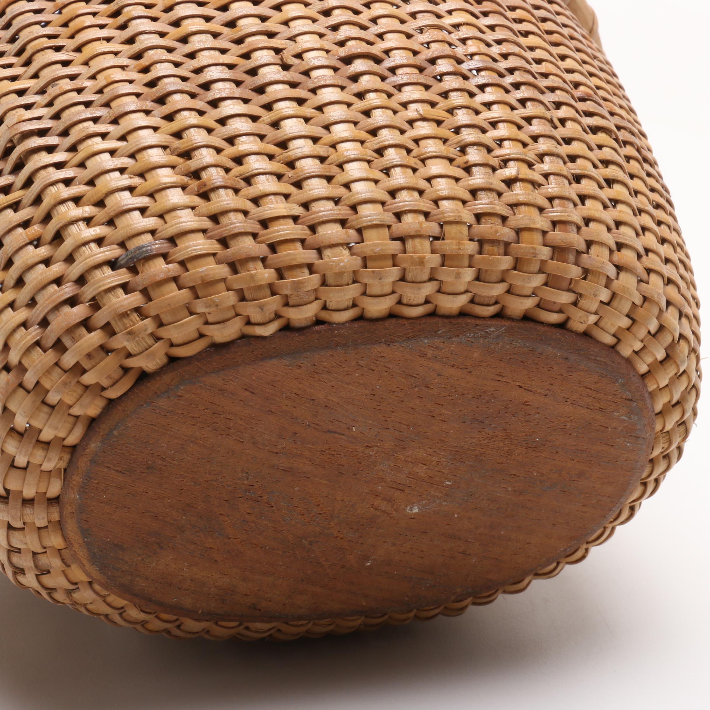 Nantucket Woven Basket Purse with Carved Bone Eagle, Wood and Bone Accents