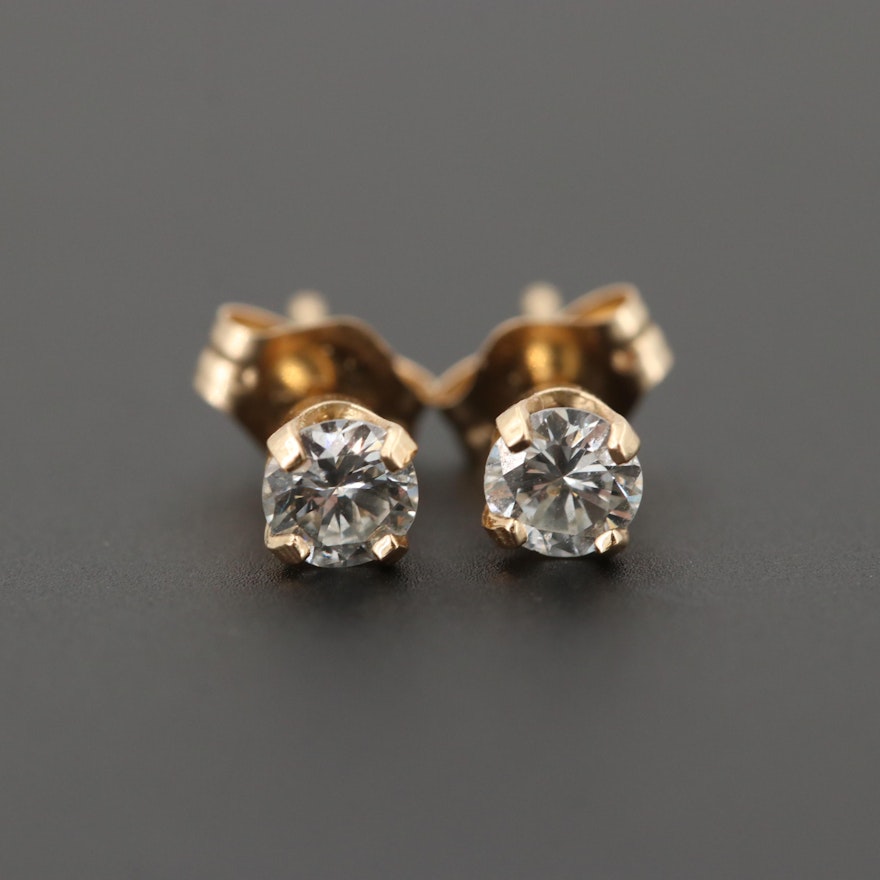 14K Yellow Gold Diamond Stud Earrings