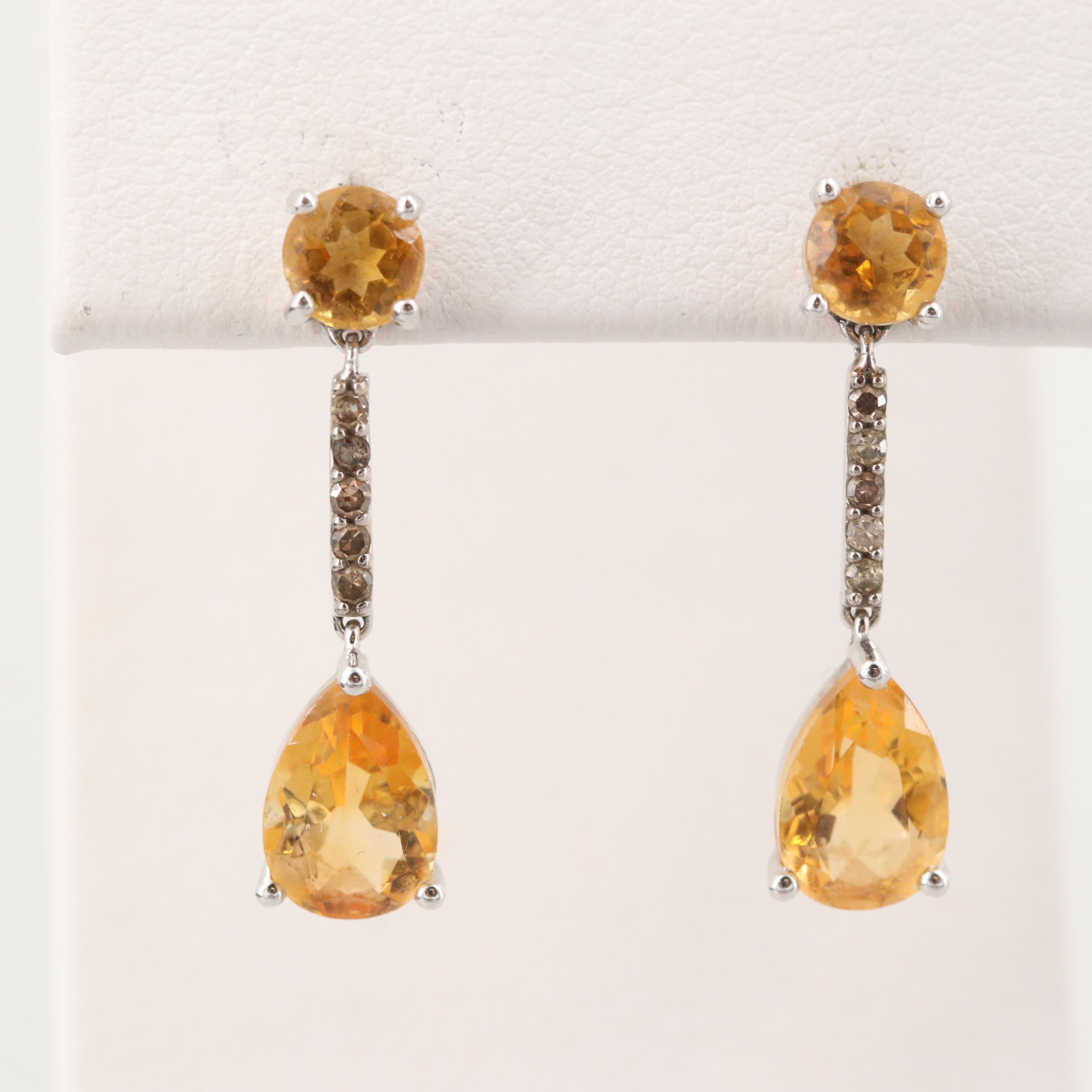 14K Yellow Gold Citrine and Diamond Earrings