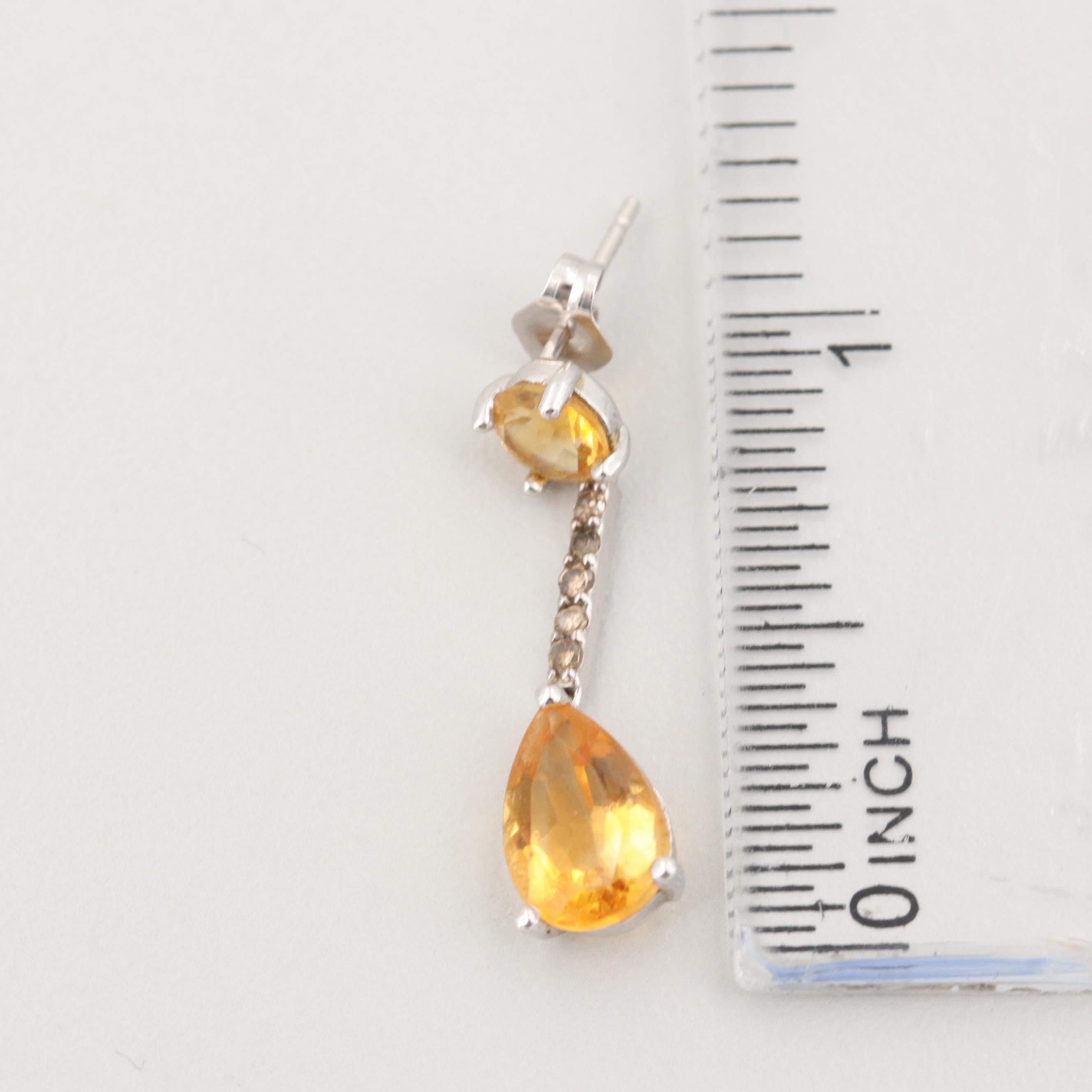 14K Yellow Gold Citrine and Diamond Earrings