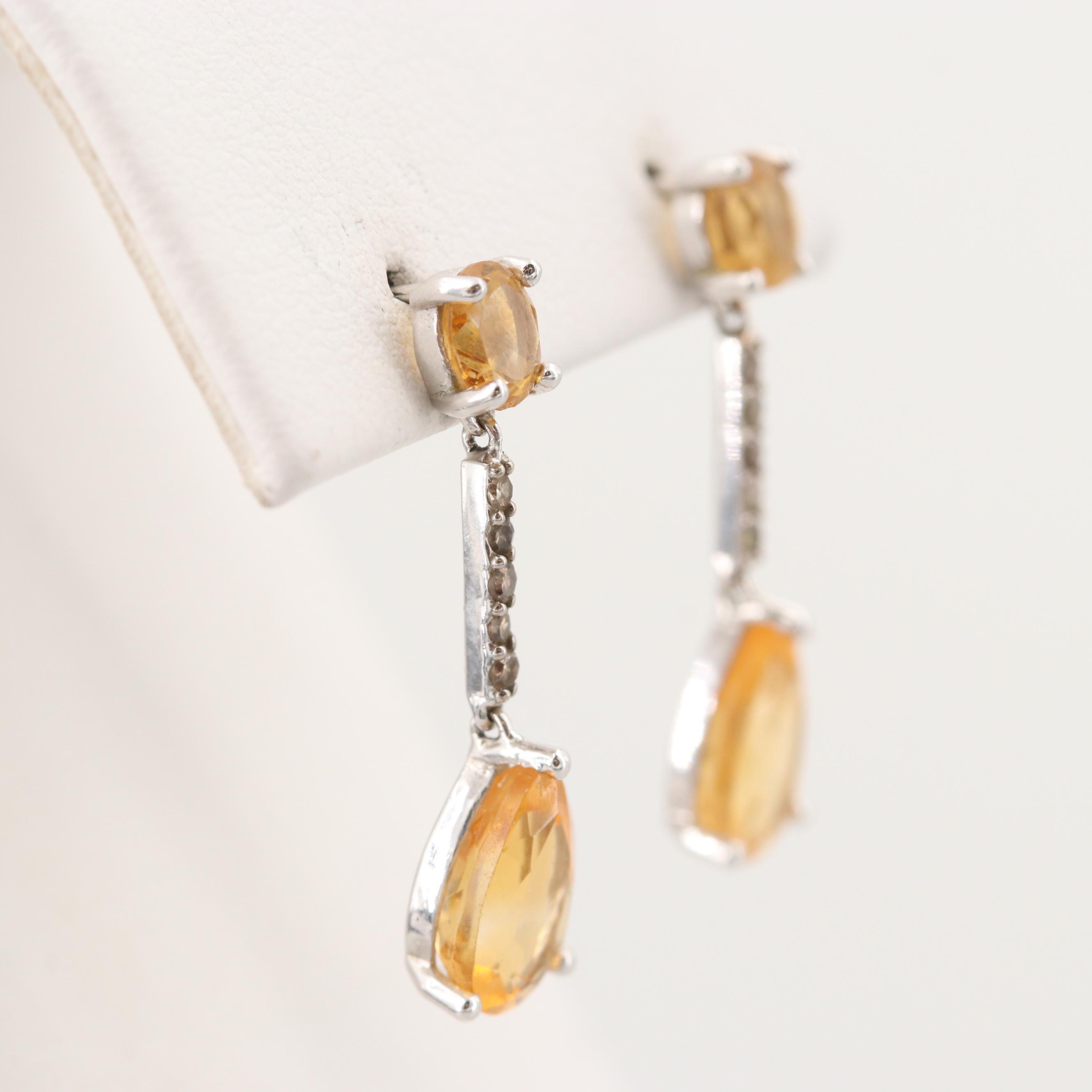 14K Yellow Gold Citrine and Diamond Earrings