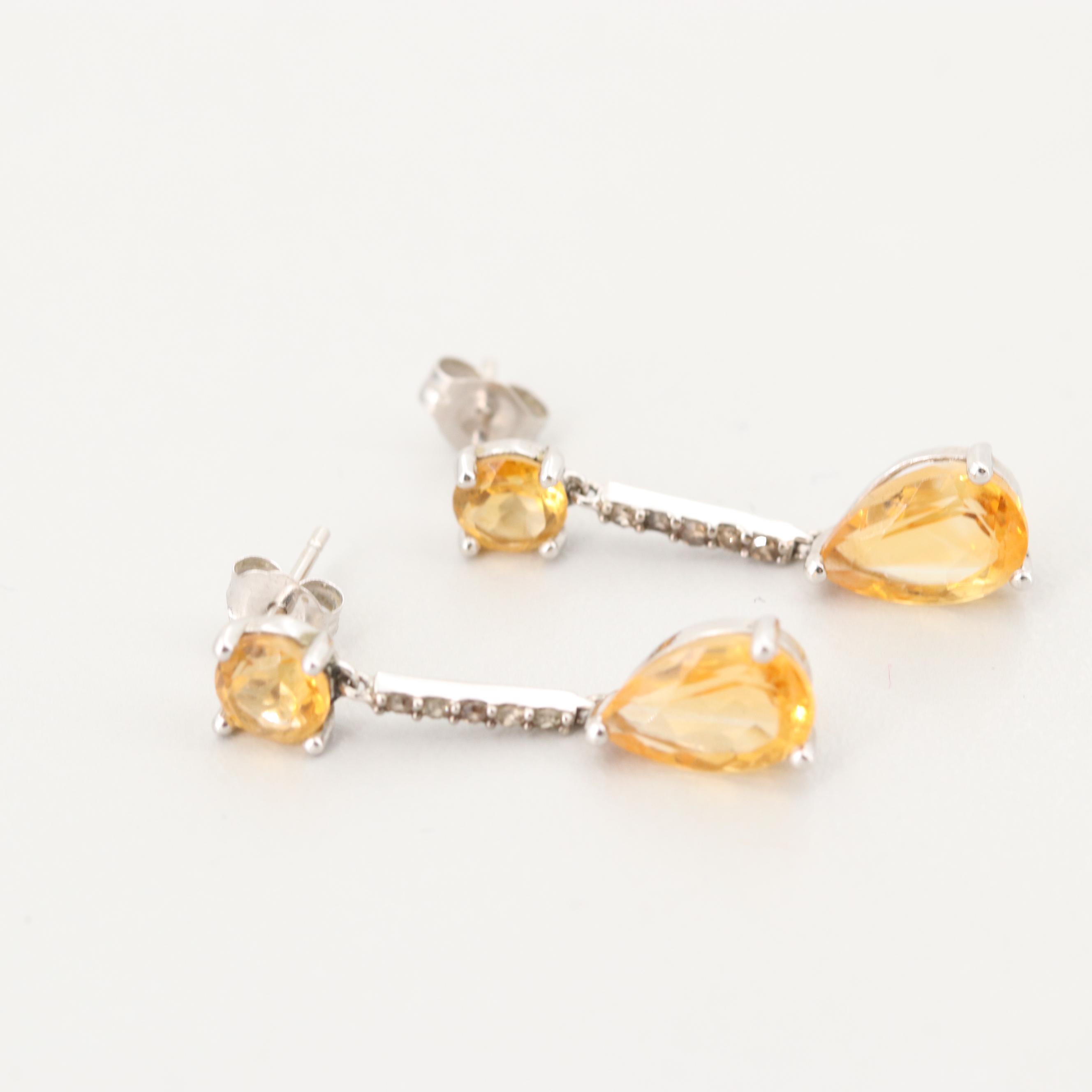 14K Yellow Gold Citrine and Diamond Earrings