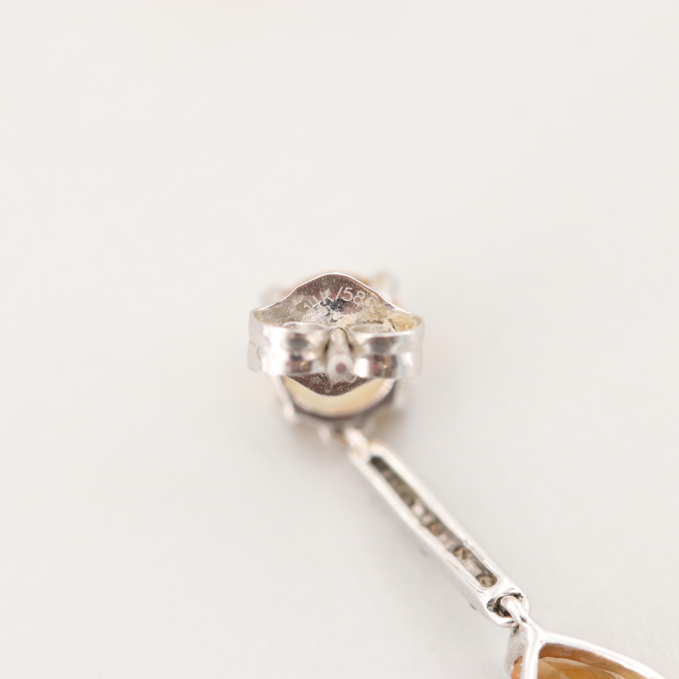 14K Yellow Gold Citrine and Diamond Earrings