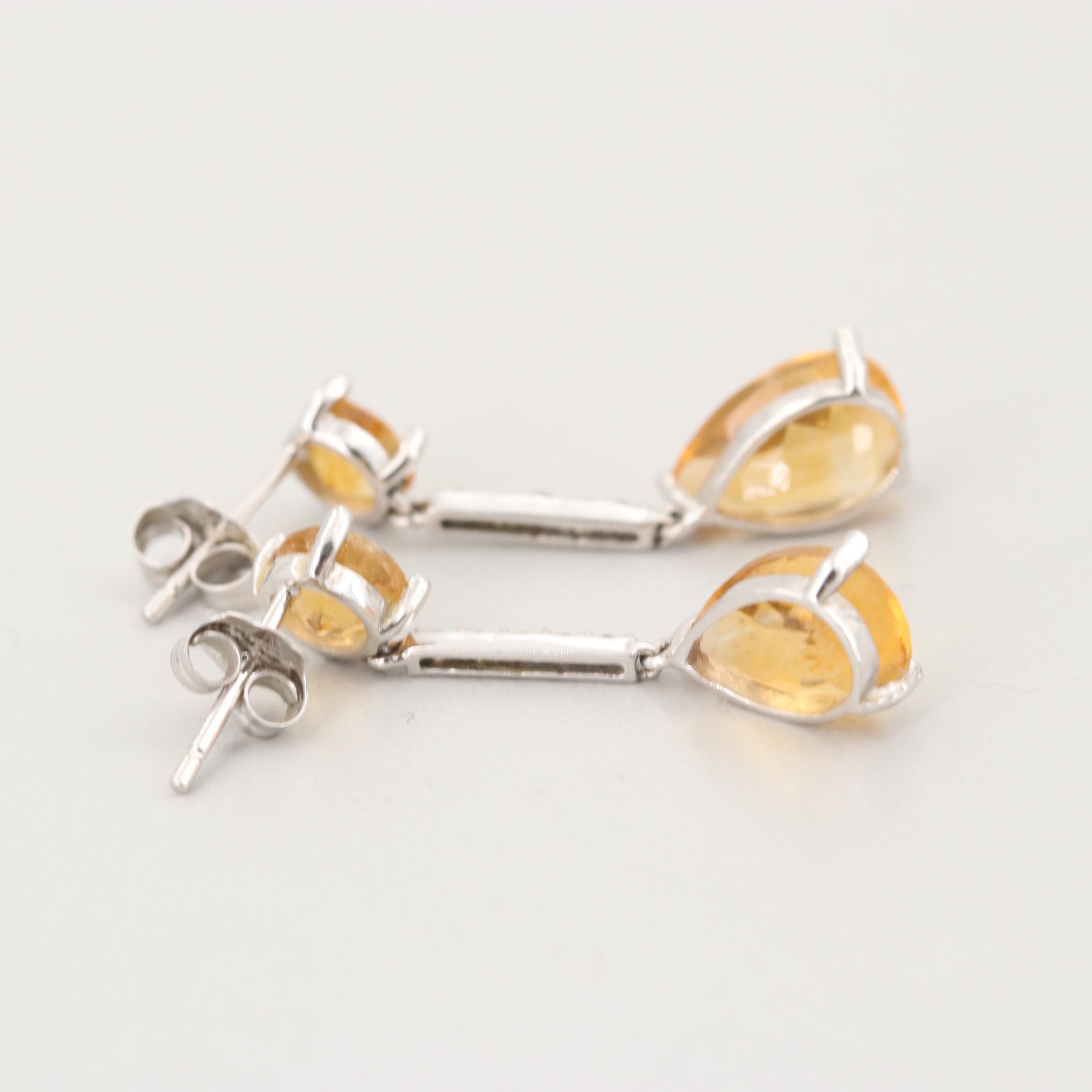 14K Yellow Gold Citrine and Diamond Earrings