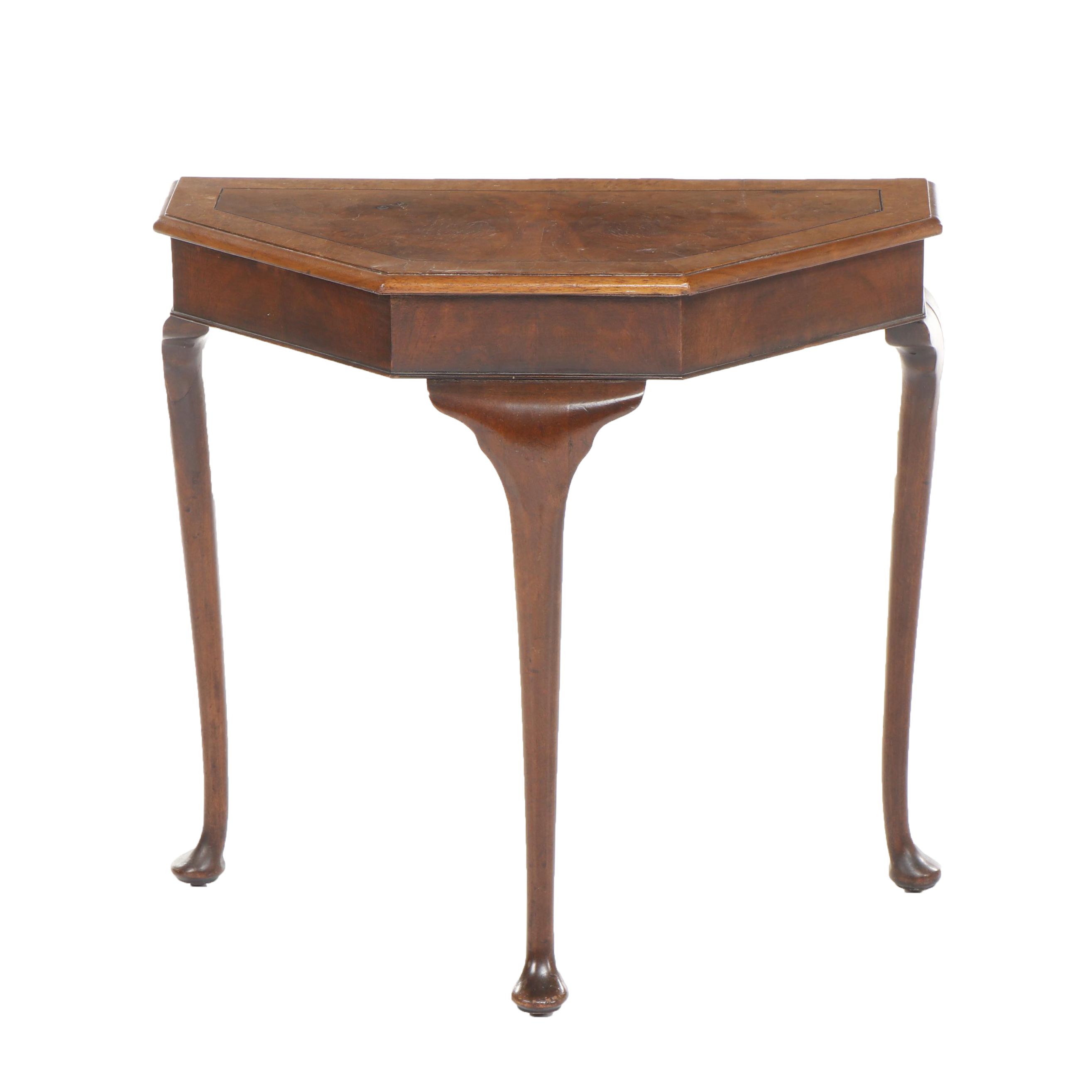 Queen Anne Style End Table with Burl Wood Top, Mid 20th Century