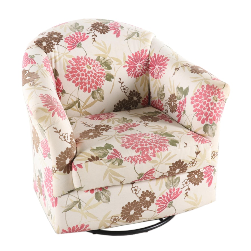 Upholstered Floral Swivel Armchair, Contemporary