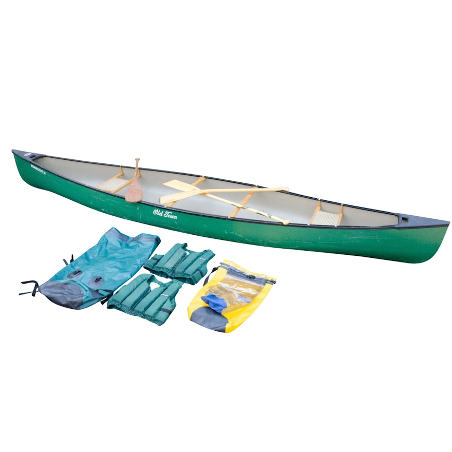 Old Town "Penobscot 16" Lightweight Canoe, Life Preservers and Waterproof Bags