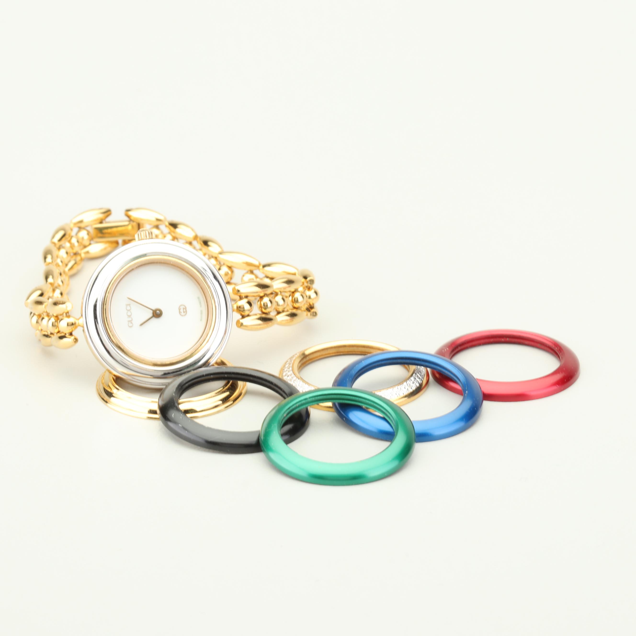 Gucci Gold Tone Watch with Interchangeable Bezels