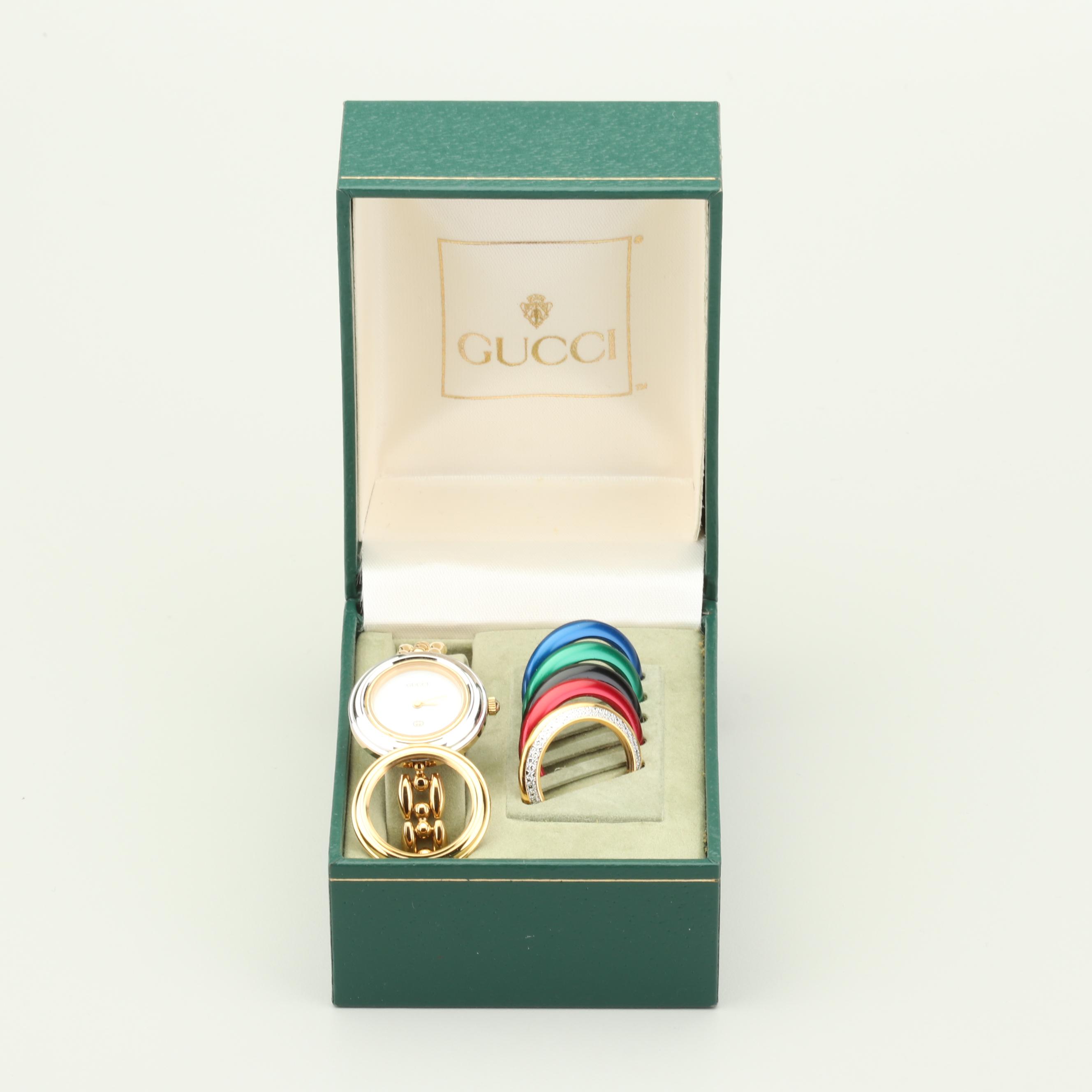 Gucci Gold Tone Watch with Interchangeable Bezels