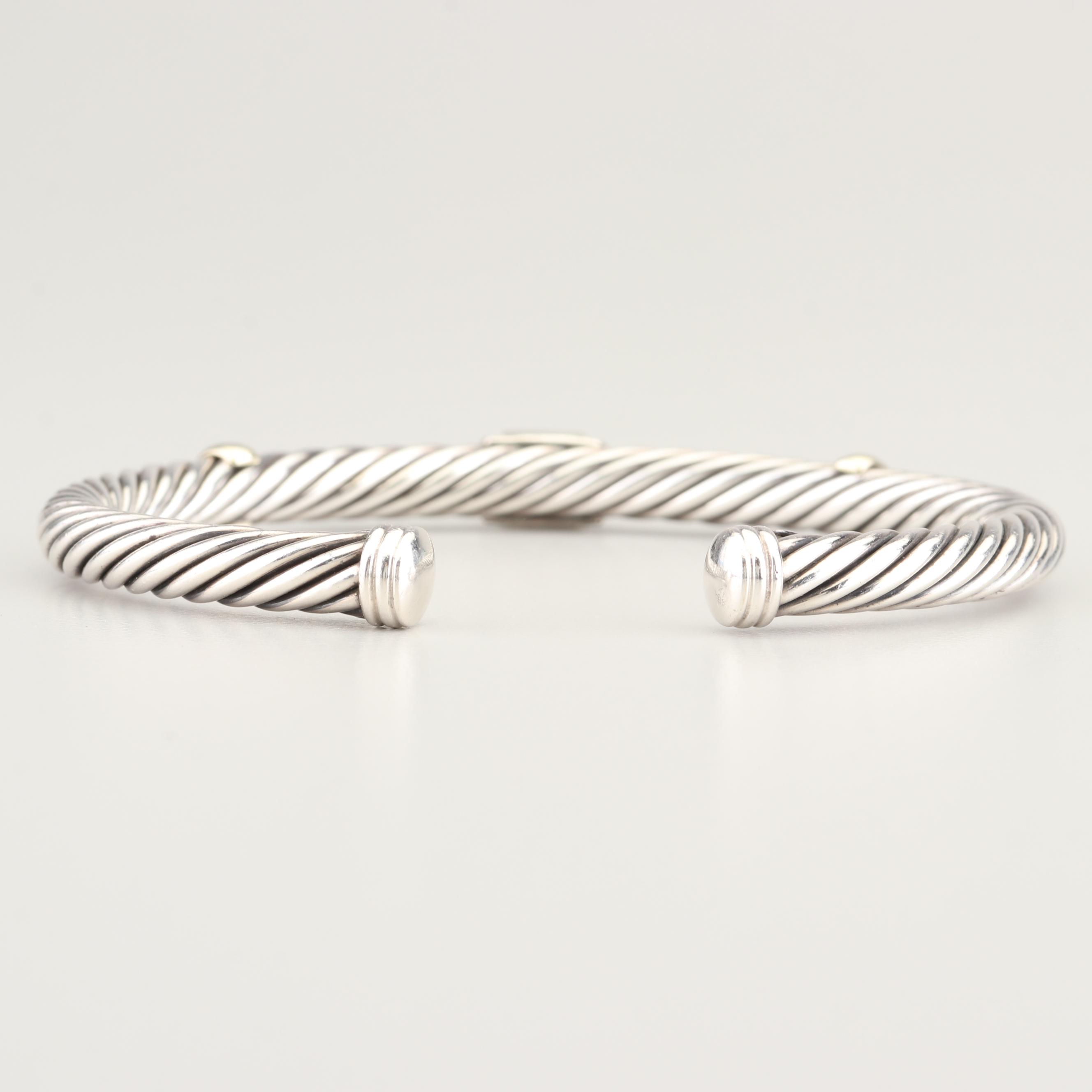 David Yurman Sterling Silver 14K Gold Accented Tourmaline and Turquoise Bracelet