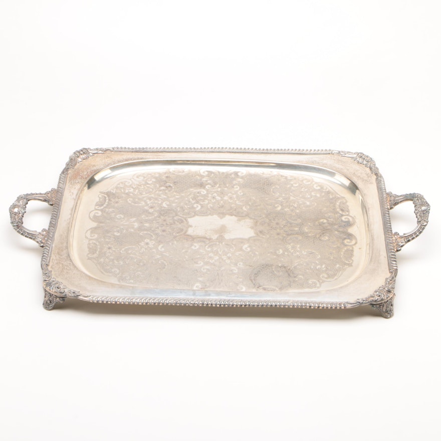 Theodore B. Starr Engraved Silver Plated Footed Serving Tray