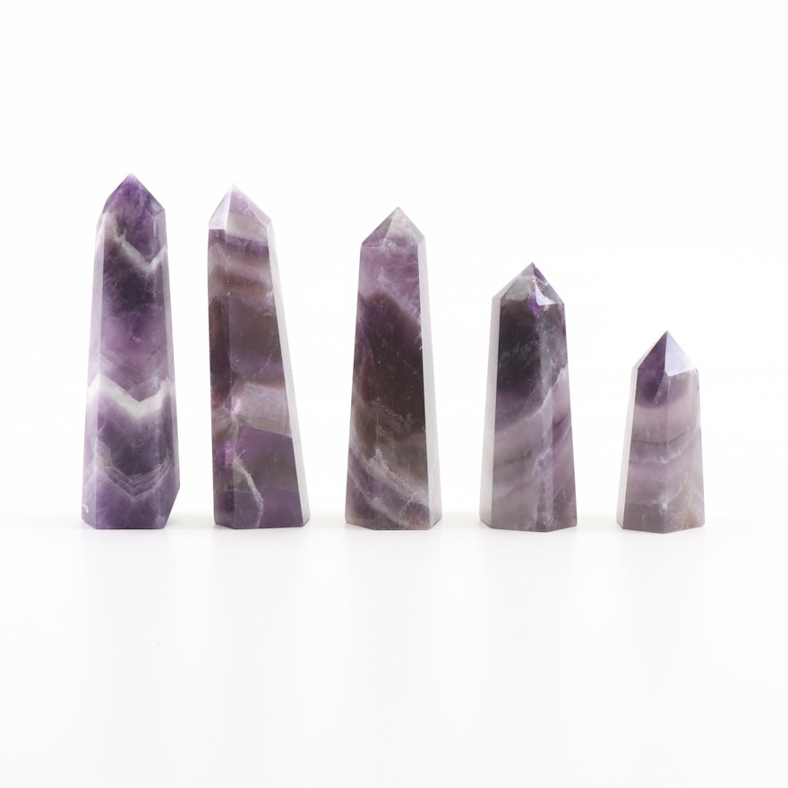 Chevron Amethyst Geodes, Group of Five